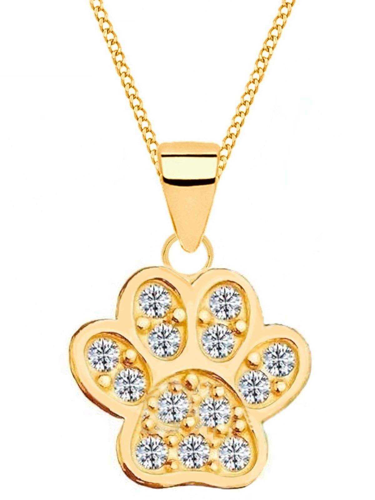 Goldene Hufeisen Kette mit Anhänger Tierpfote Halskette I Goldene Eleganz mit Zirkonia Glanz, 925 Sterling Silber (hypoallergen)