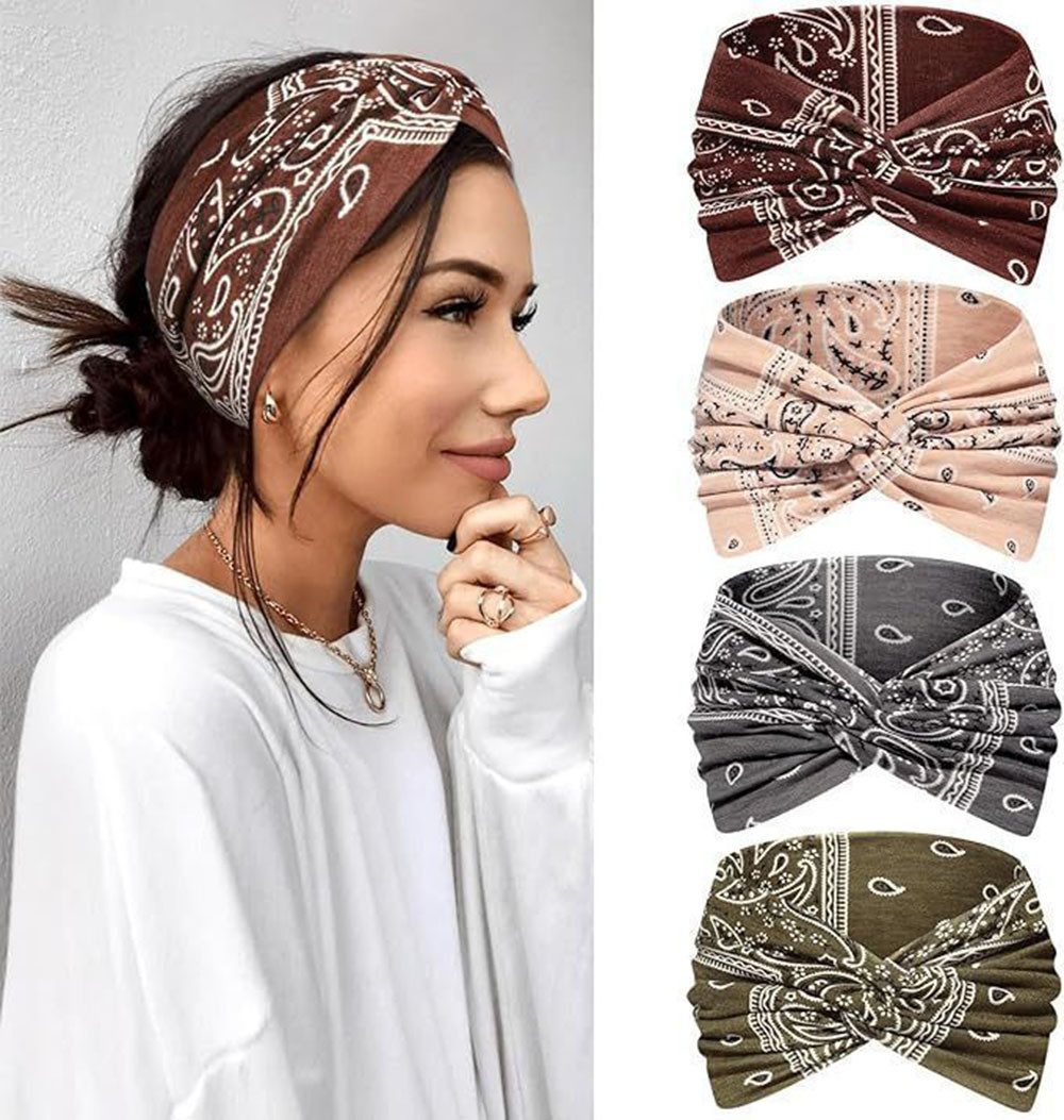 Zaewry Haarband 4 Stück Haarband Damen, Elastische Stirnband Damen, Rutschfest Haarbänder für Yoga, Kosmetik, Sport, Haarschmuck