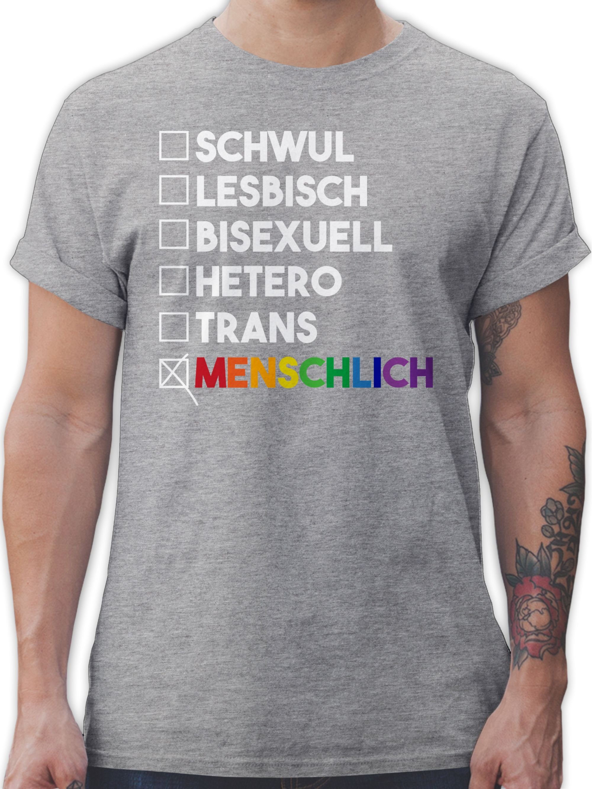 Shirtracer T-Shirt Menschlich - - Regenbogen meliert - weiß Wahl Pride Kleidung 02 Grau - Deine LGBT