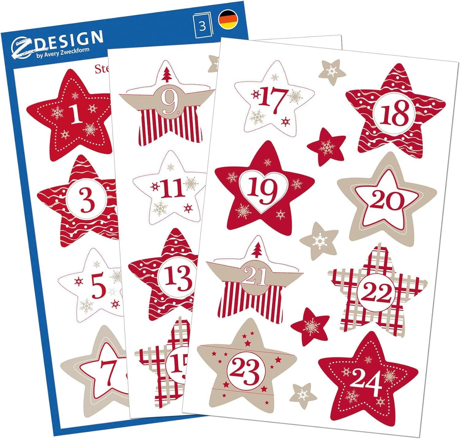 Avery Zweckform Sticker AVERY Zweckform ZDesign Adventskalender-Sticker Sterne