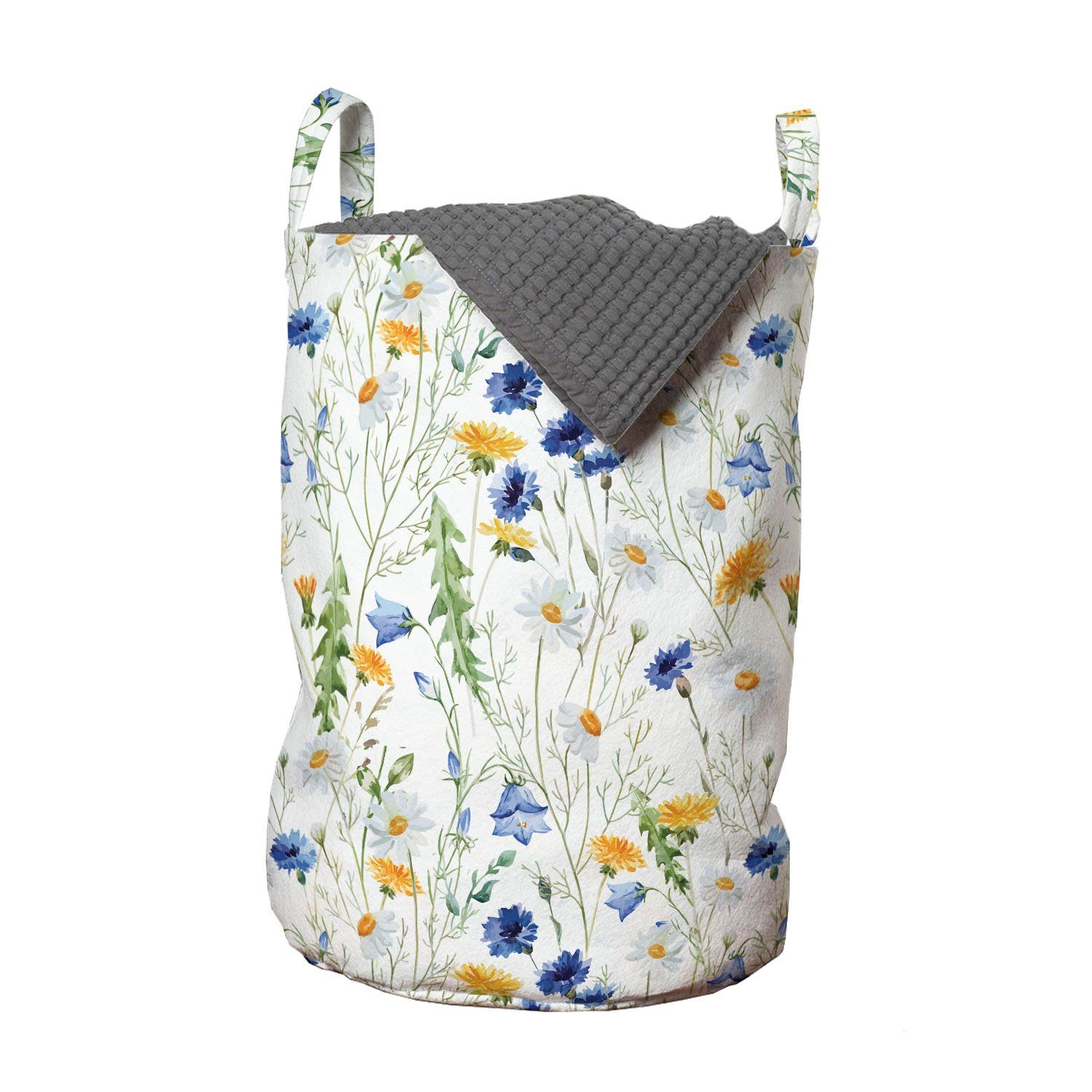 Abakuhaus Wäschesäckchen Wäschekorb mit Griffen Kordelzugverschluss für Waschsalons, Natur Mohnblumen Gänseblümchen Rural