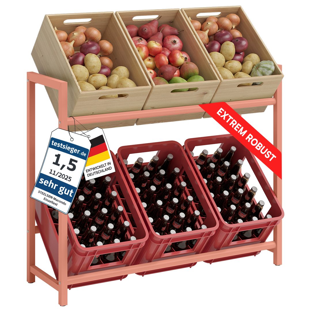 STEELSØN Flaschenregal Macondo aus Metall, Getränkekistenregal terrakotta, für 6 Kisten, auch verfügbar für 4 Kisten & mit Ablage
