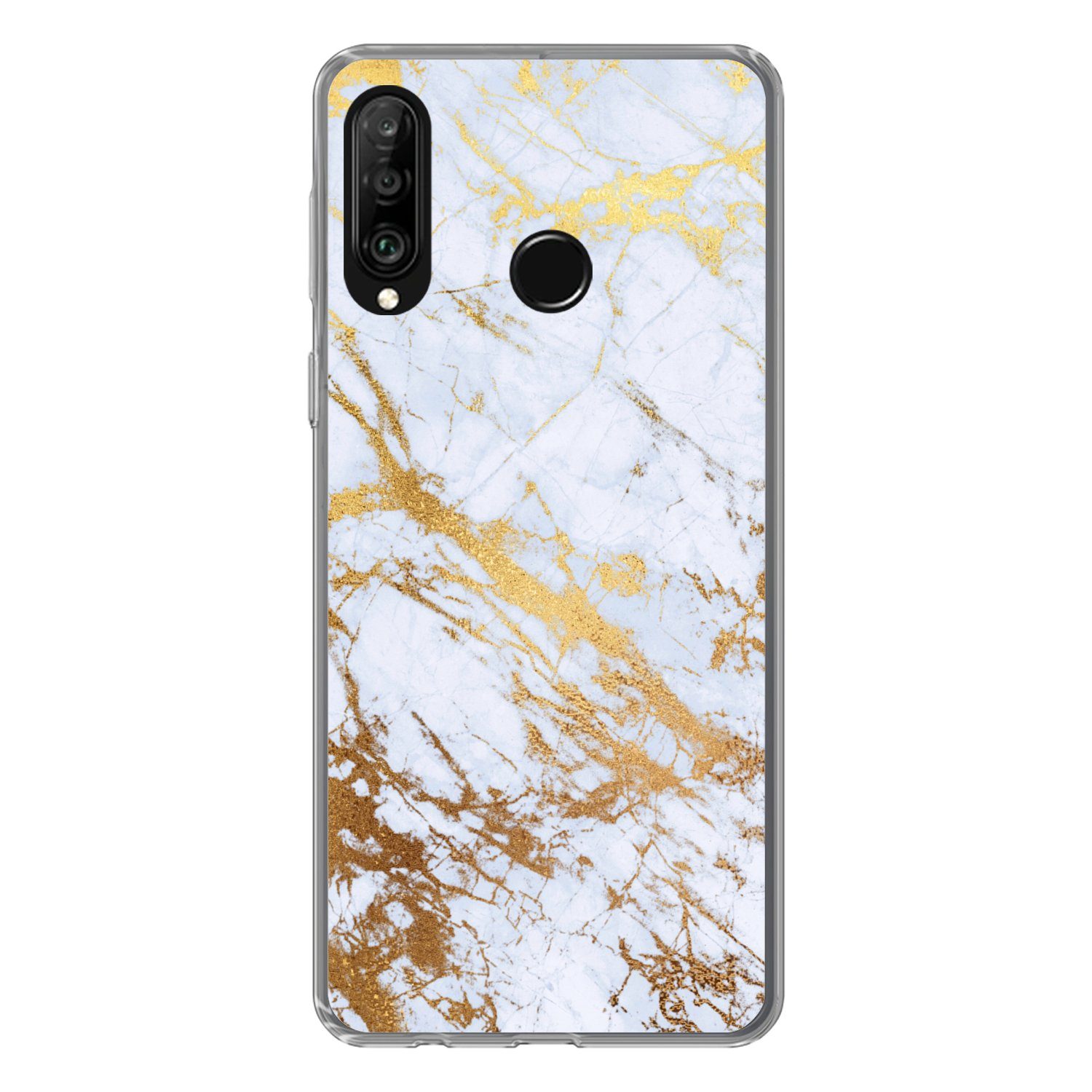Handyhülle für Huawei P30 Lite Marmor - Gold - Weiß - Luxe - Marmoroptik - Glitze
