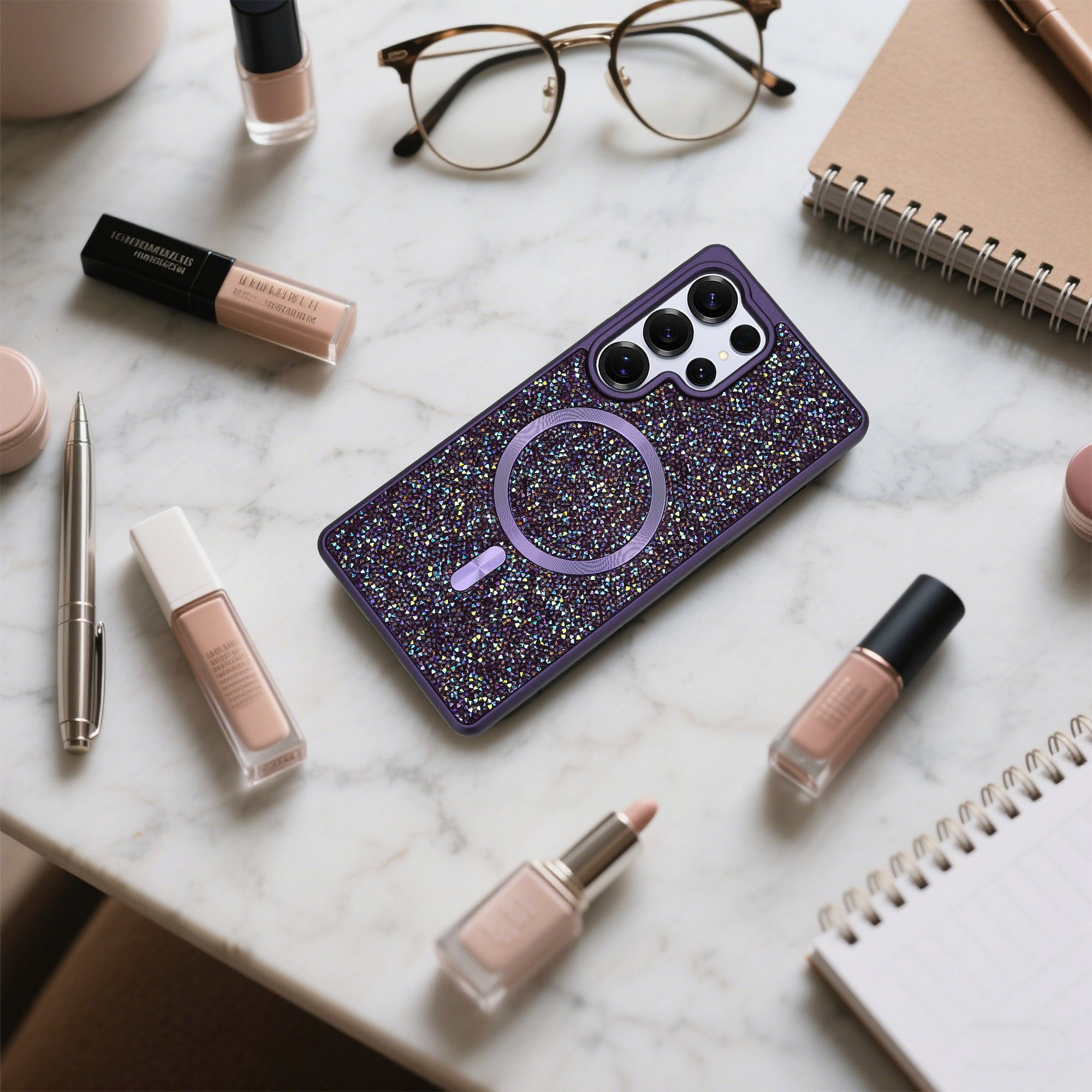 Cadorabo Handyhülle Samsung Galaxy S24 ULTRA, Hülle Schutzhülle Case Cover kompatibel mit Magsafe Diamant Glitzer – Bild 5 von 5