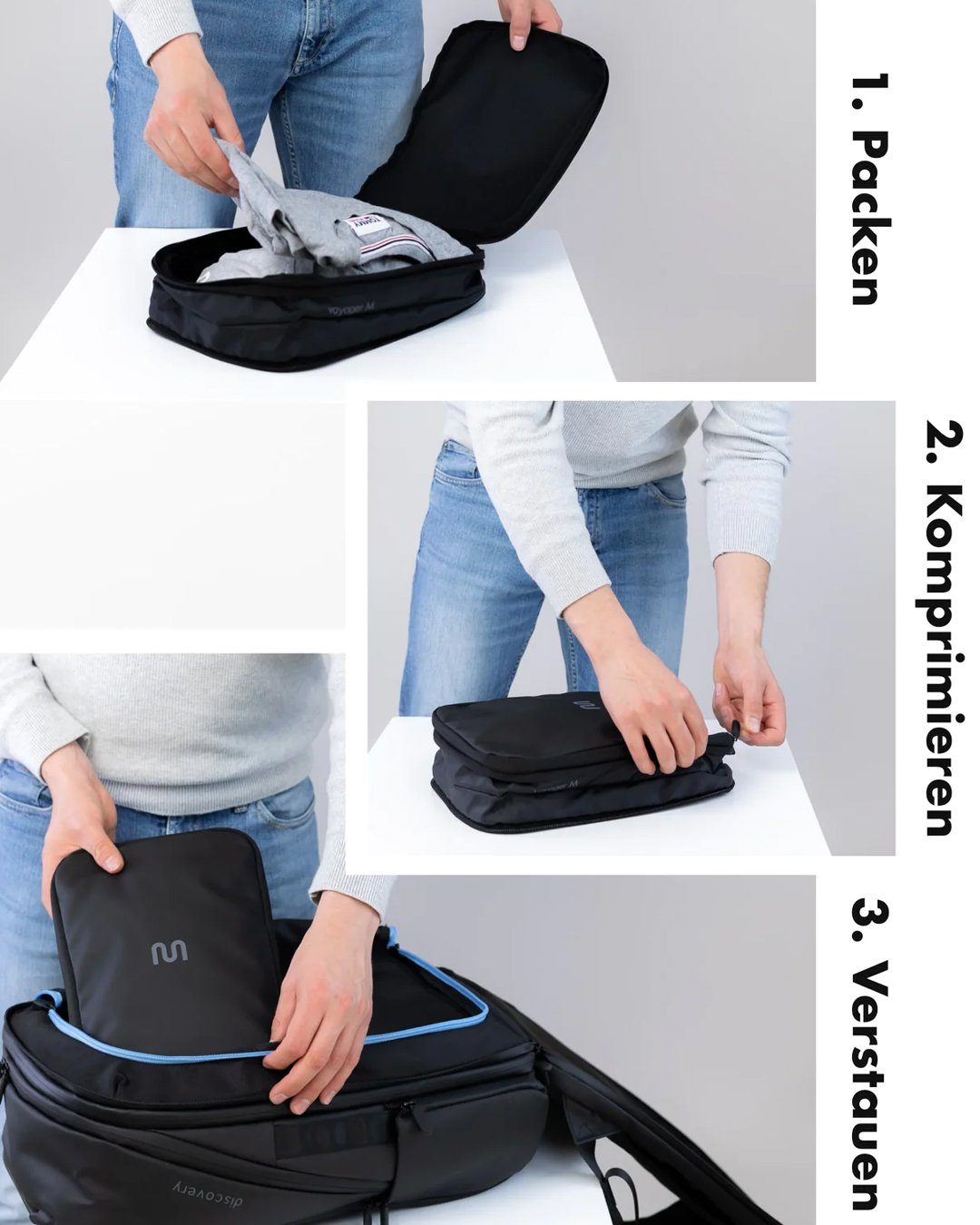 onemate Reisetasche Packing Cubes / Pro Set (Set, 3x Packing Cubes 1x S und 2x M), Komprimiert Kleidung, Organizer für Gepäck