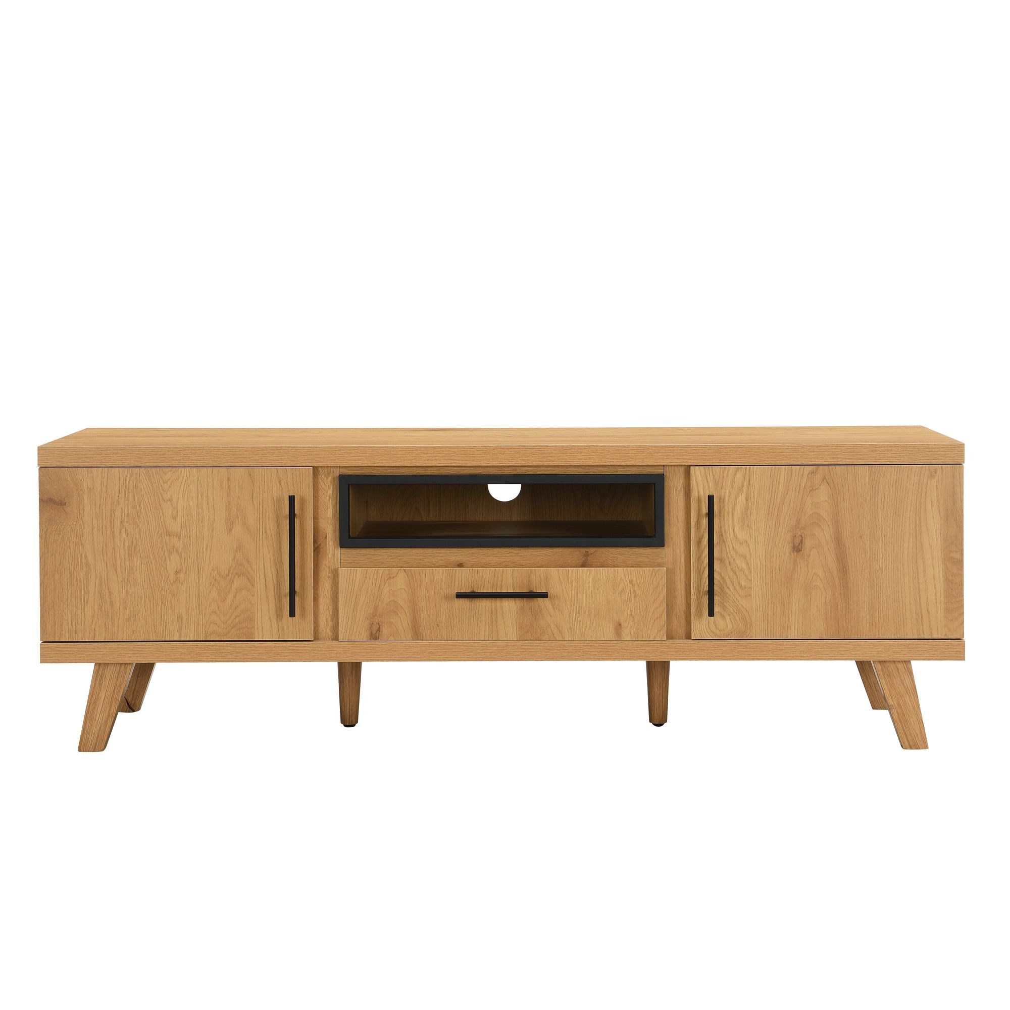 Wohnling Lowboard WL7.647 TV-Board Fernsehschrank Fernsehkommode in Eiche Dekor 150cm (Praktische TV-Anrichte mit Kabeldurchlass), Viel Stauraum dank verschiedenen Fächern
