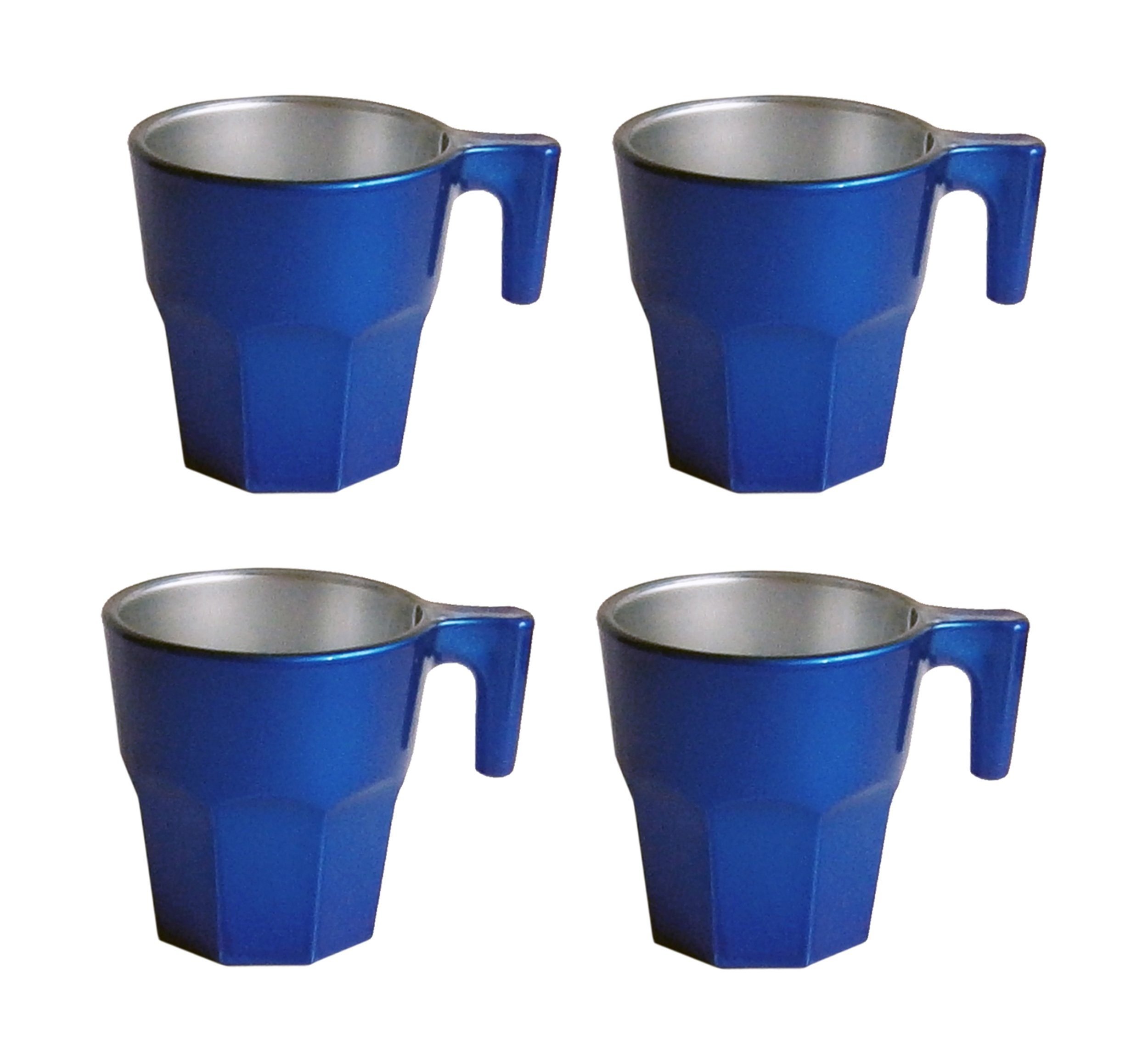 Tasse 4x KAFFEETASSE mit Henkel Casablanca Metallic Glas 50 (Blau-Metallic), Kaffeebecher Tee Tasse Becher