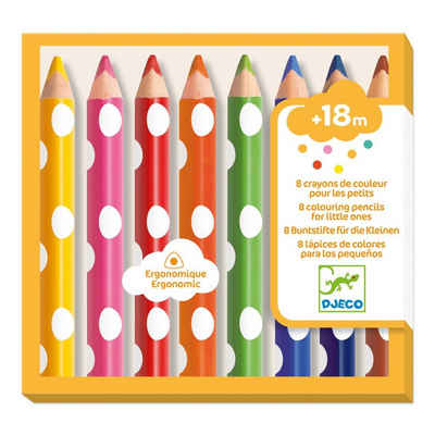 DJECO Buntstift 8 dicke Buntstifte Farbstifte Ergonomische Form deckende Farben