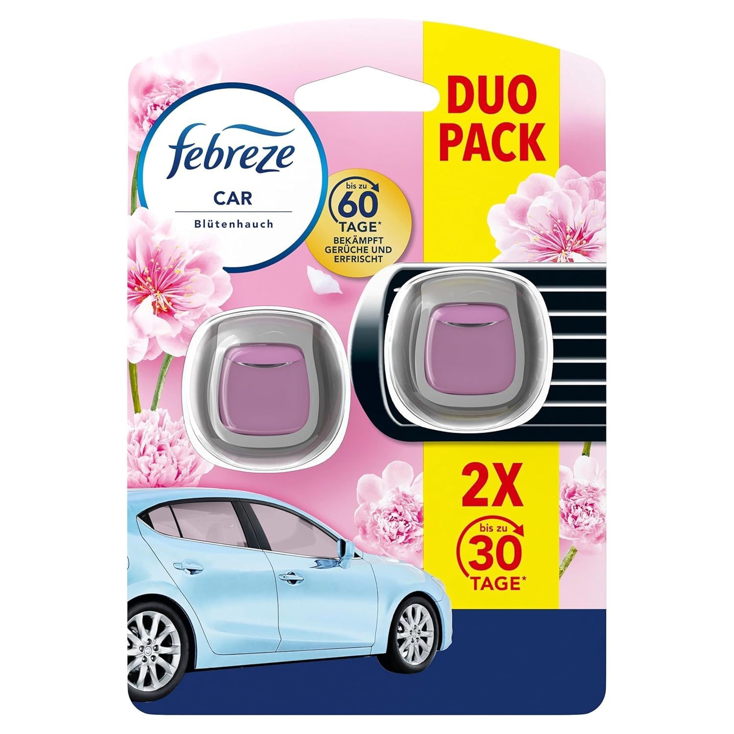 Febreze Raumduft-Nachfüllflasche Febreze Car Lufterfrischerclip Blütenhauch Auto Lufterfrischer 2 x 2ml