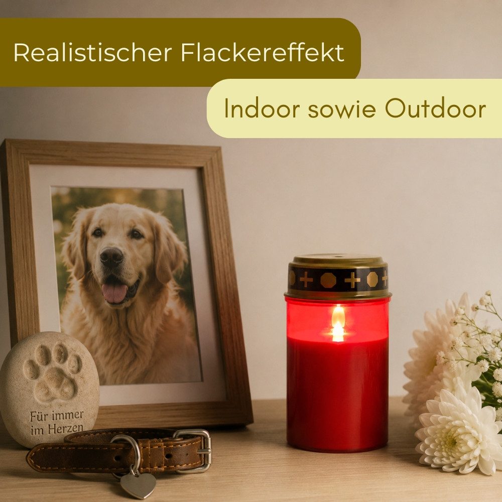 GarPet LED-Kerze 2er Grablichter LED Batteriebetrieben Set Grabkerzen LED Flackernd Rot – Bild 3 von 5