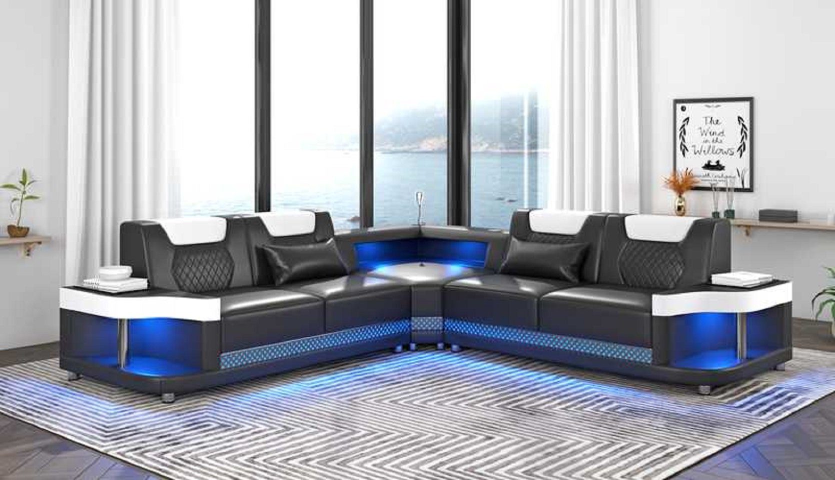 JVmoebel Ecksofa Luxus Couch Ecksofa L Form Sofa Moderne Eckgarnitur mit LED, 3 Teile, Made in Europe Schwarz