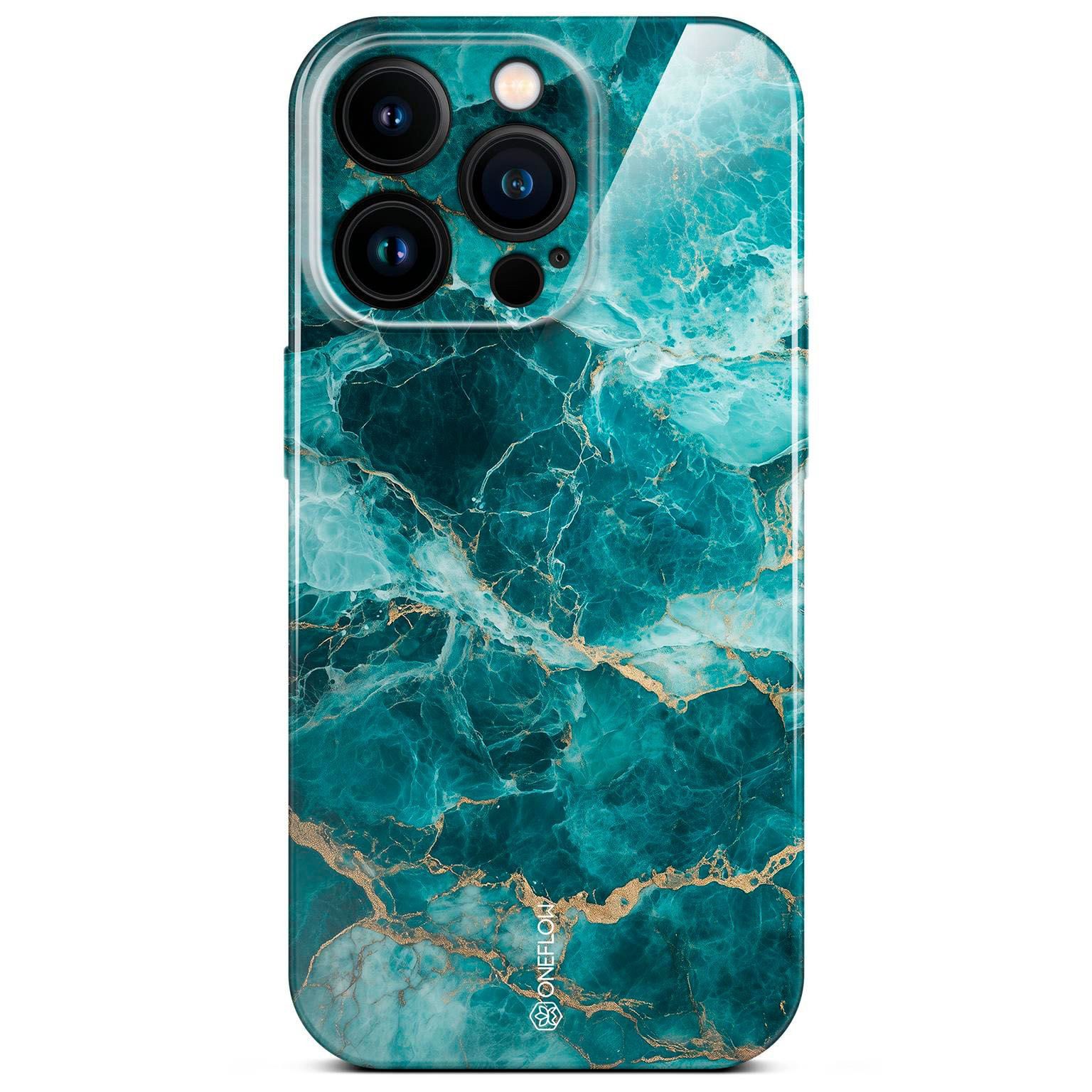 ONEFLOW Handyhülle für iPhone 15 Pro Hülle Marmor Bliss Cover Türkis Blau 6,1 Zoll, Handy Schutz Backcover Handytasche Case Schutzhülle mit Kameraschutz