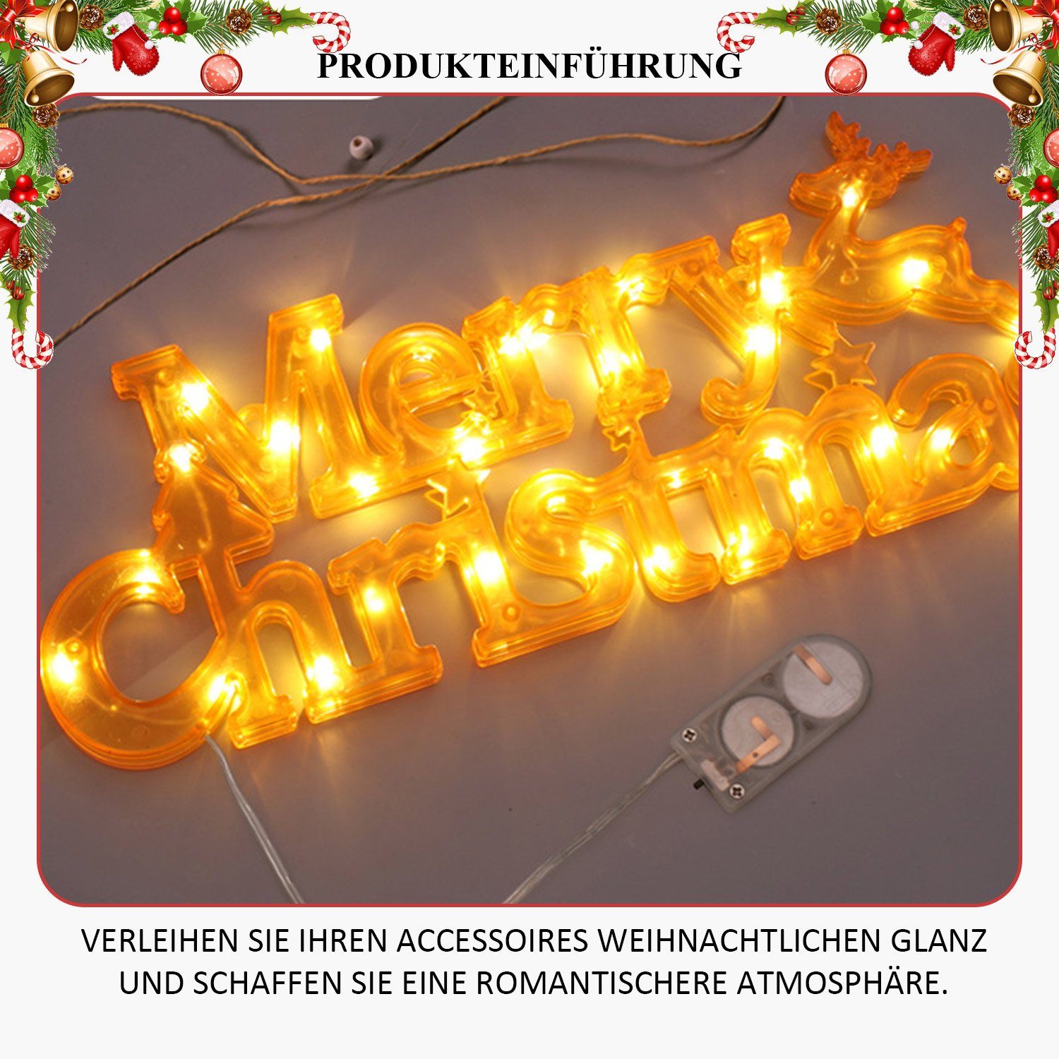 Weihnachtsdeko Weihnachten MAGICSHE Schild mit LED gelb Frohe Lichtern Dekoobjekt