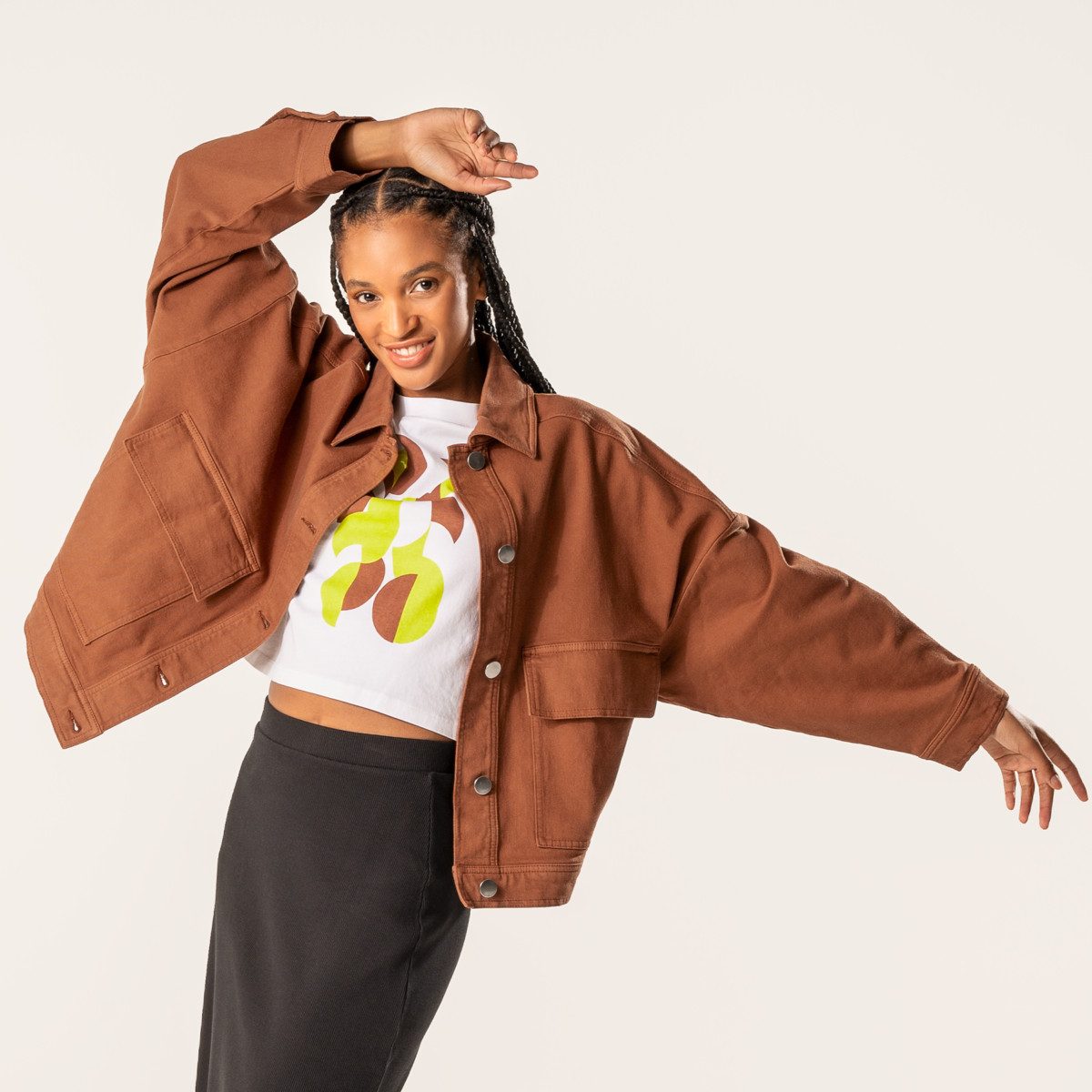 trueStory Jeansjacke DAFNE Weiter Boxy-Schnitt mit überhängenden Schultern