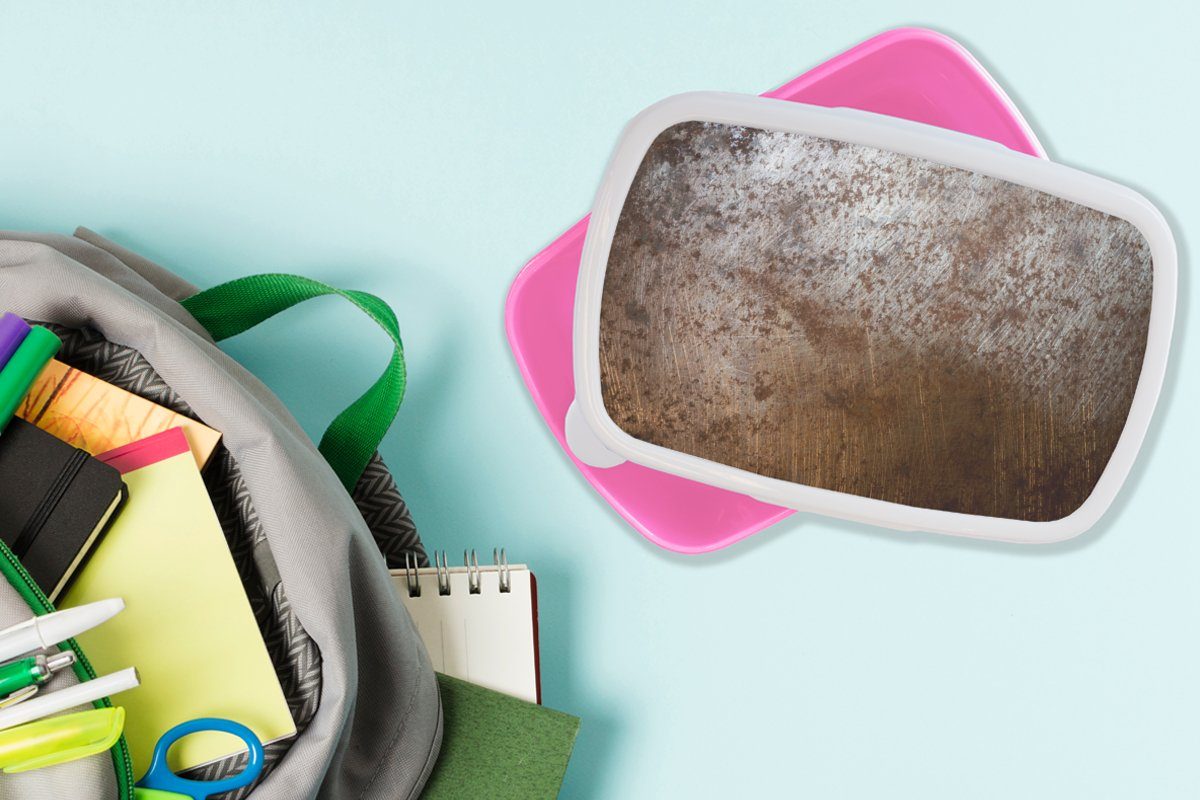 Mädchen, MuchoWow Brotdose für Rost Brotbox Kunststoff, (2-tlg), rosa Kunststoff Metall, - Erwachsene, - Kinder, Silber Snackbox, Lunchbox