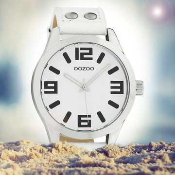 OOZOO Quarzuhr Oozoo Damen Armbanduhr Timepieces C1050, (Analoguhr), Damenuhr rund, extra groß (ca. 46mm) Lederarmband, Fashion-Style