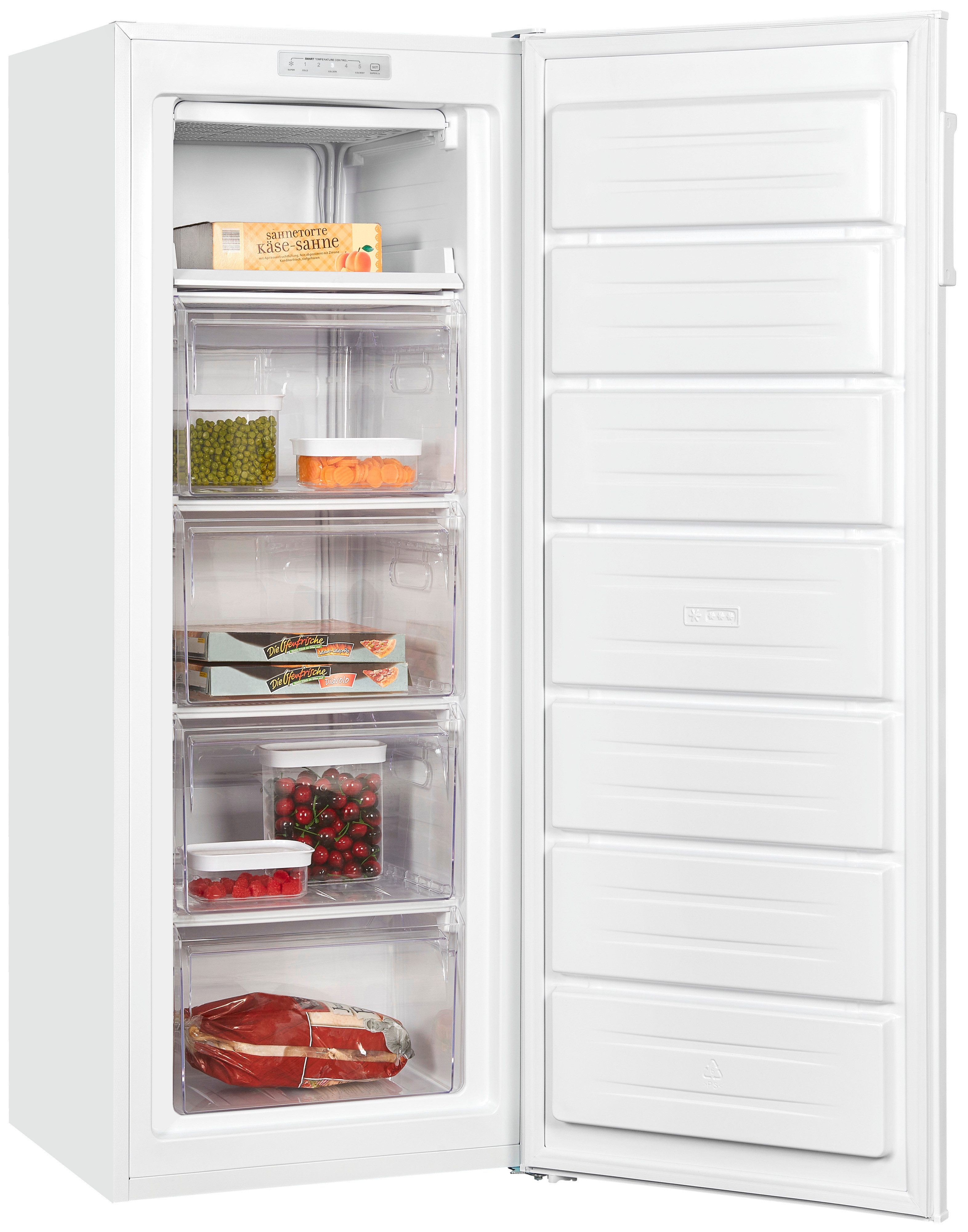exquisit Gefrierschrank GS230-HE-040D, 142 cm hoch, 55 cm breit, 4*-Gefrierschrank LED-Anzeige & Griff– leicht und bequem öffnen