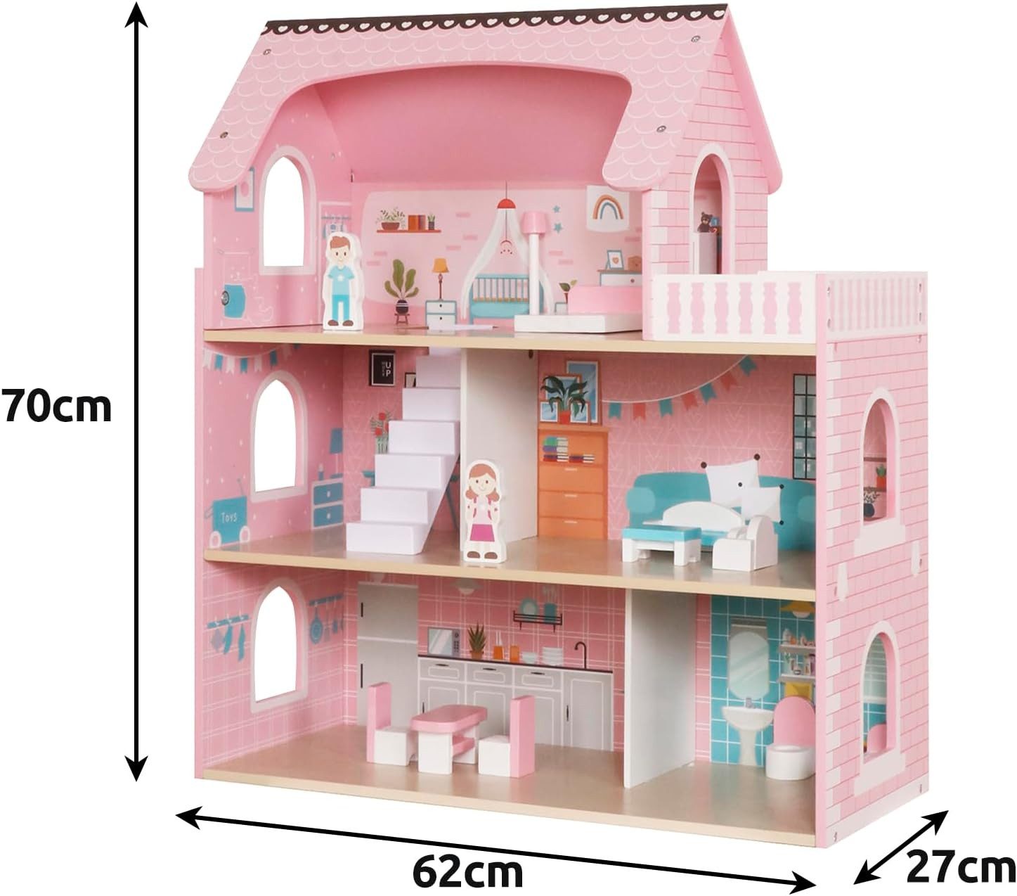 KRUZZEL Puppenhaus Puppenhaus aus Holz XXL 70cm mit LED-Beleuchtung & Möbel günstig online kaufen