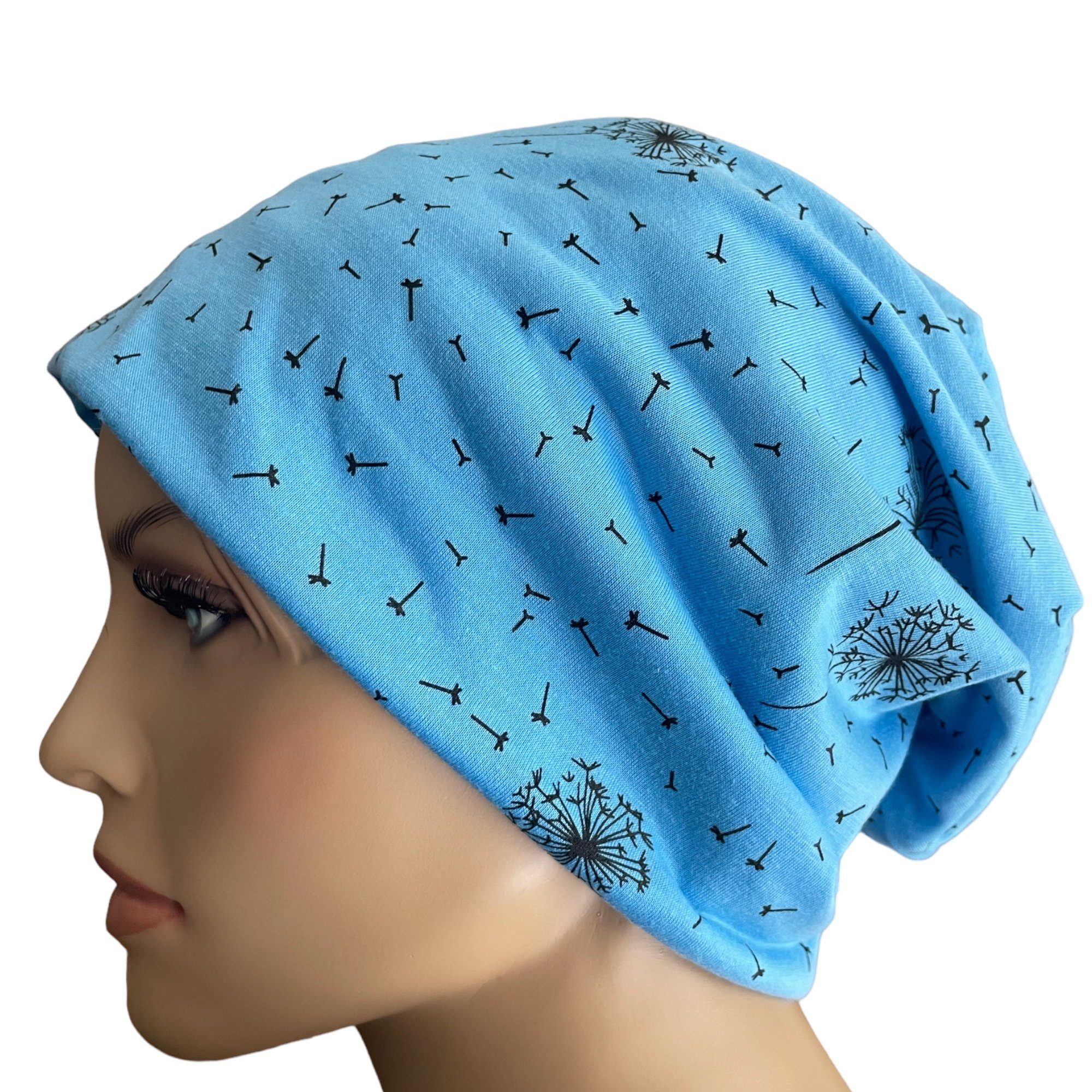 Taschen4life Beanie Slouch Longbeanie leichte Pusteblume, Motiv Sommermütze Mütze hellblau Beanie, Damen