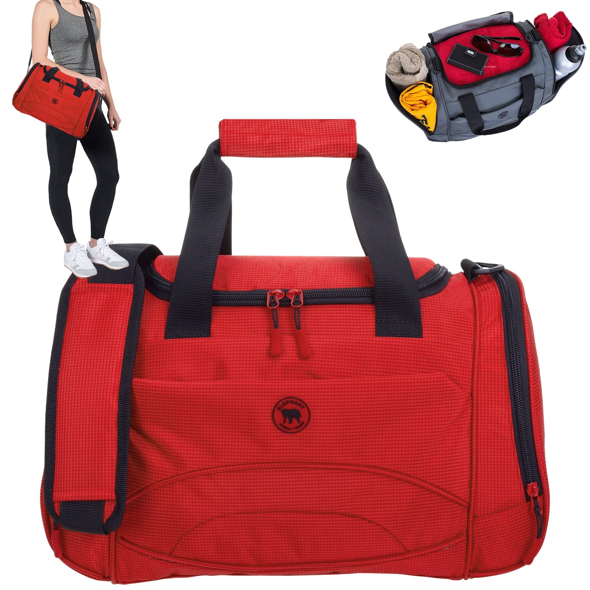 ELEPHANT Sporttasche klein Damen Herren Kinder Fitness Tasche 42 cm small, Color Sport Reise Schule Fitness Gym + Flasche