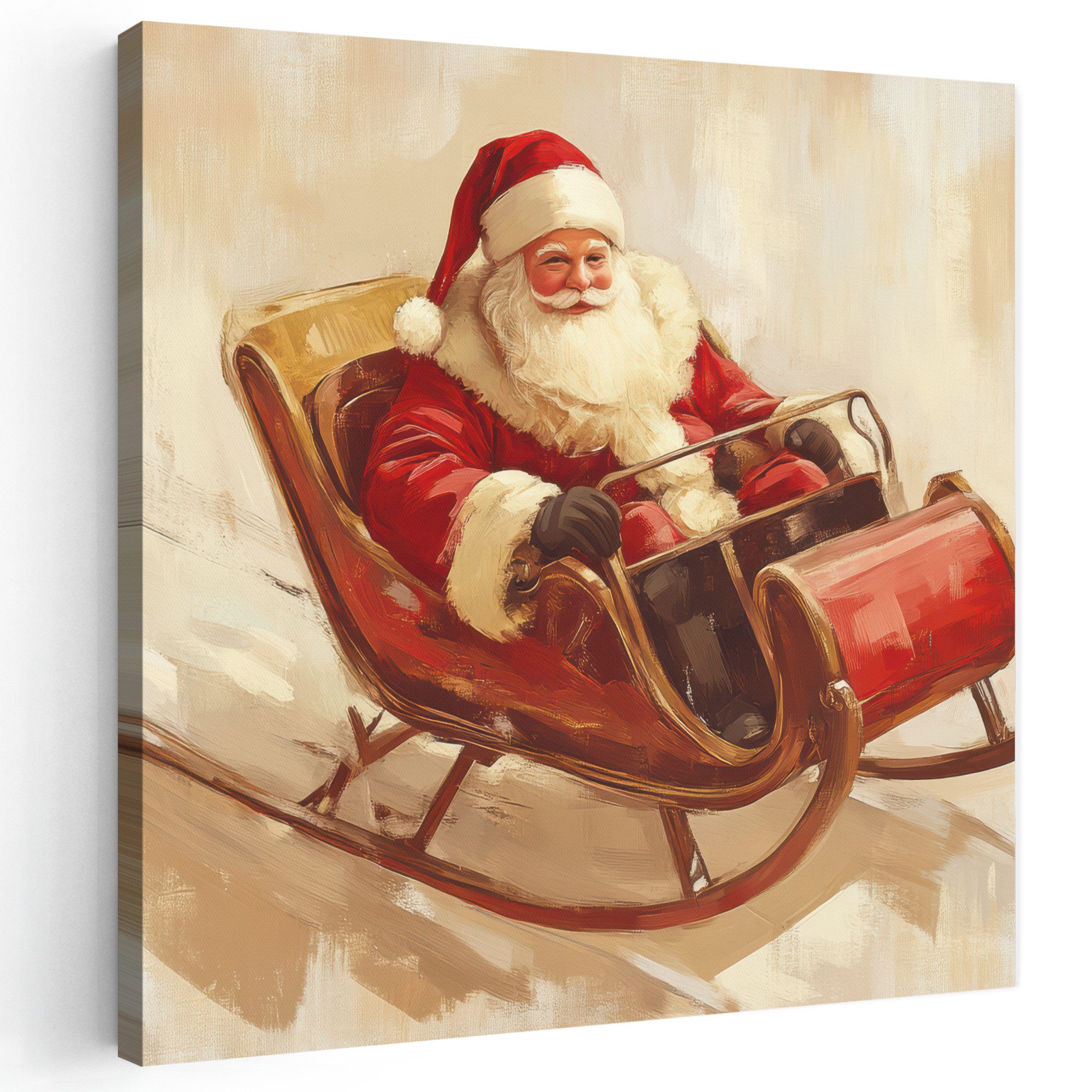 OneMillionCanvasses® Leinwandbild Weihnachten - Schlitten - Weihnachtsmann, Fotodruck (1 St), Wandbild, Deko Schlafzimmer Wohnzimmer Flur 20x20 cm