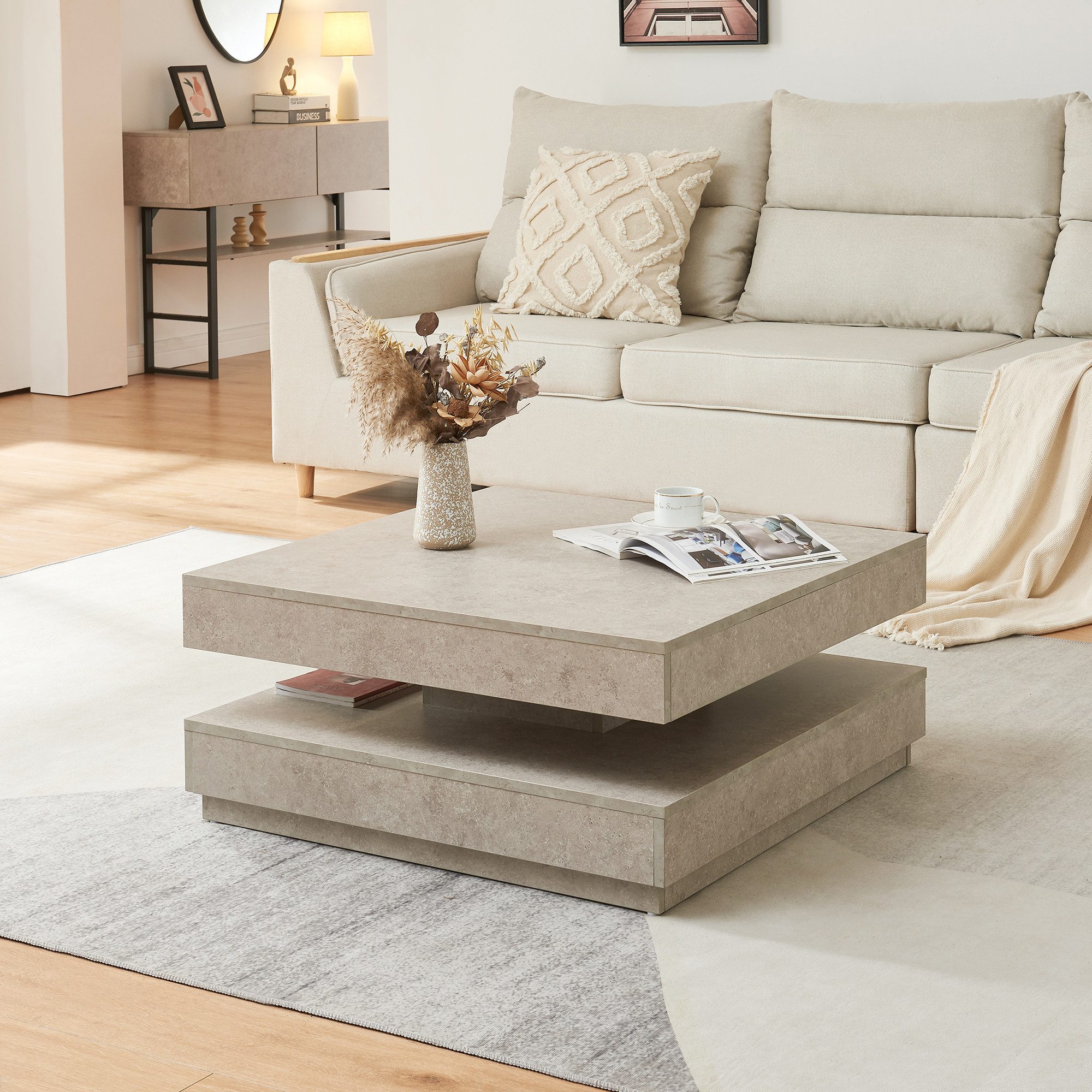 en.casa Couchtisch, »Florenz« quadratisch 76 x 76 x 38 cm Betonoptik, hell günstig online kaufen