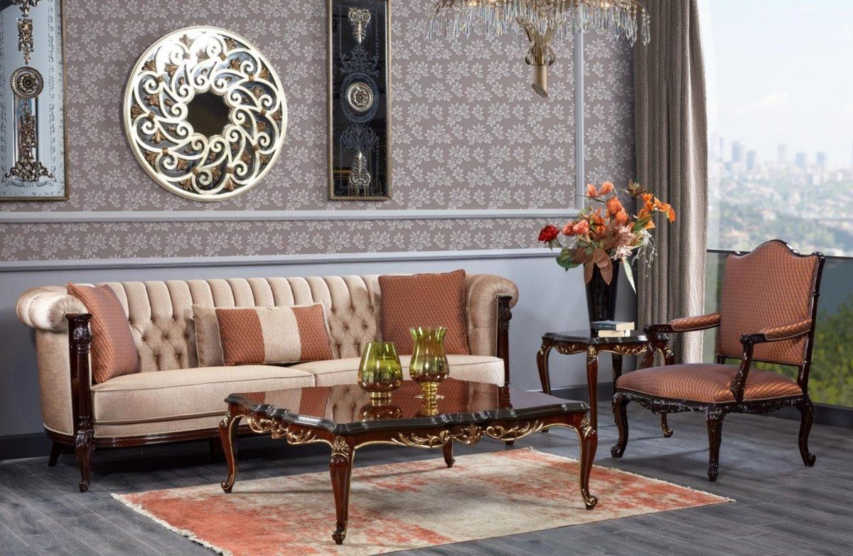 Barock / Barockstil Einrichtung Sessel Möbel Luxus - - Edel Barockstil Barock Dunkelbraun Sessel Casa Padrino Sessel im Möbel - - Wohnzimmer Orange & Padrino Luxus Wohnzimmer - Prunkvoller Casa Prunkvoll