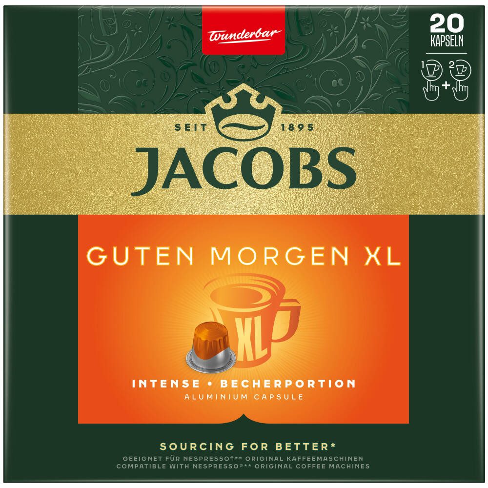 JACOBS Kaffee Guten Morgen XL Intense, 20 Kapseln, Kompatibel mit dem Nespresso-Kapselsystem*