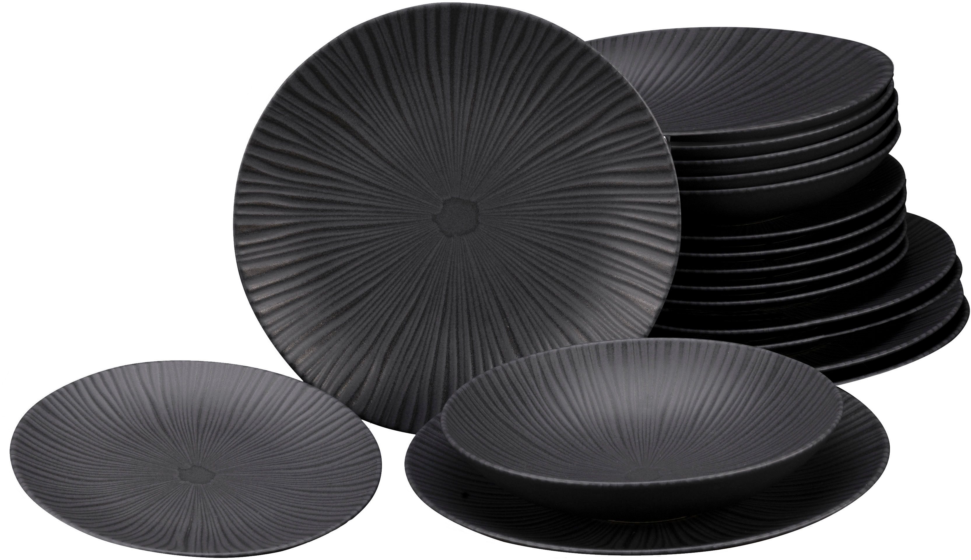 CreaTable Teller-Set Vesuvio, Teller Set 18-tlg. (18-tlg), 6 Personen, Steinzeug, Eleganz, Vulkanoptik