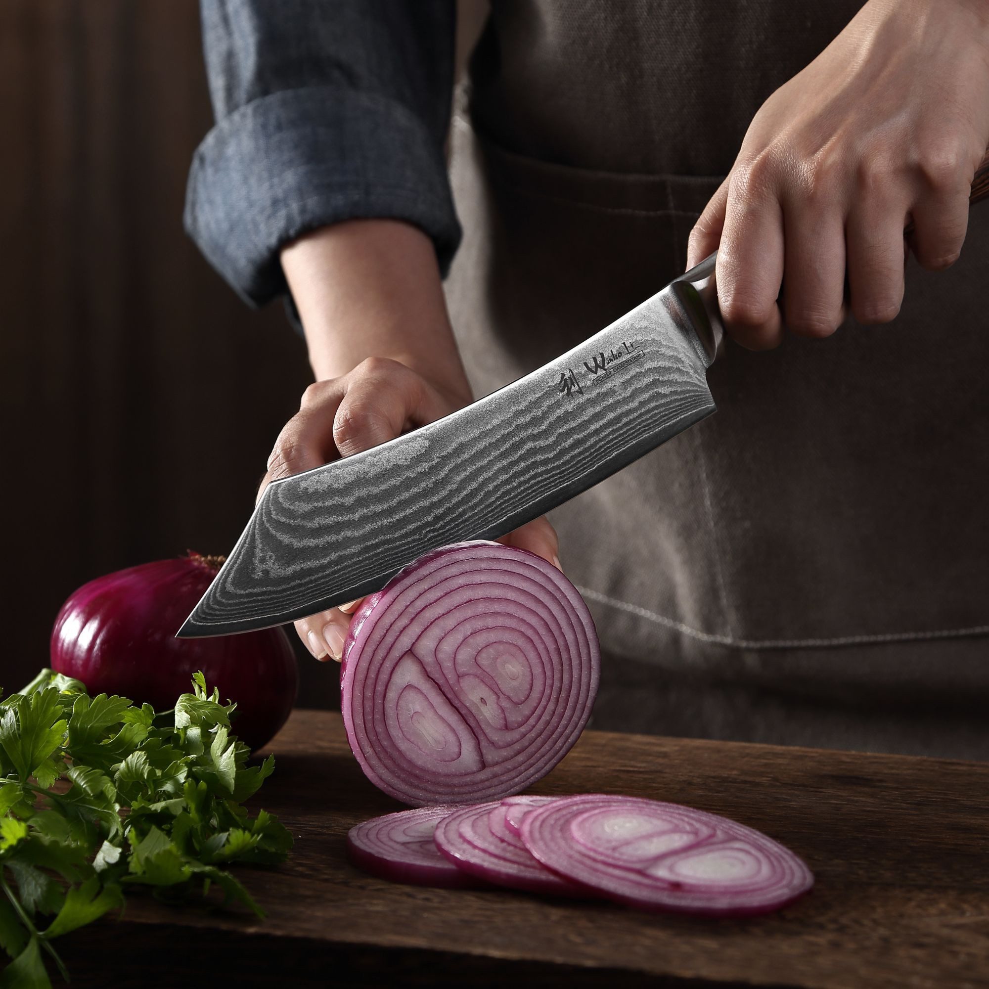 Wakoli Damastmesser Edib BBQ- & Blockmesser Kochmesser 20cm Klinge Pakkaholzgriff, Küchenmesser aus 67 Lagen Damaststahl mit VG10 Kern inkl. Geschenkbox – Bild 5 von 5