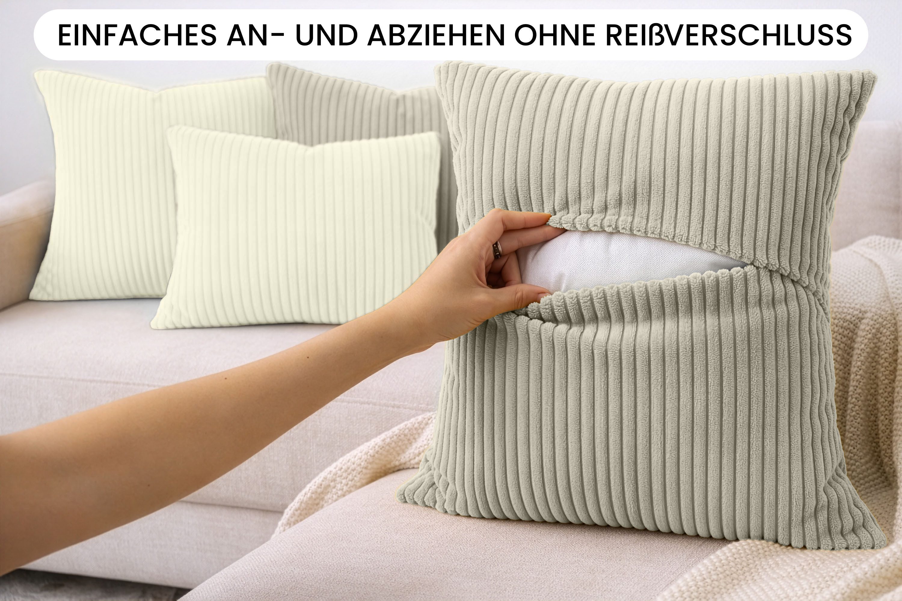 Amilian Dekokissen Sofakissen Cord-Optik 4er Set mit Füllung 2x 40x40 + 2x 35x45 cm, mit Füllung, Hotelverschluss, formstabil – Bild 5 von 5