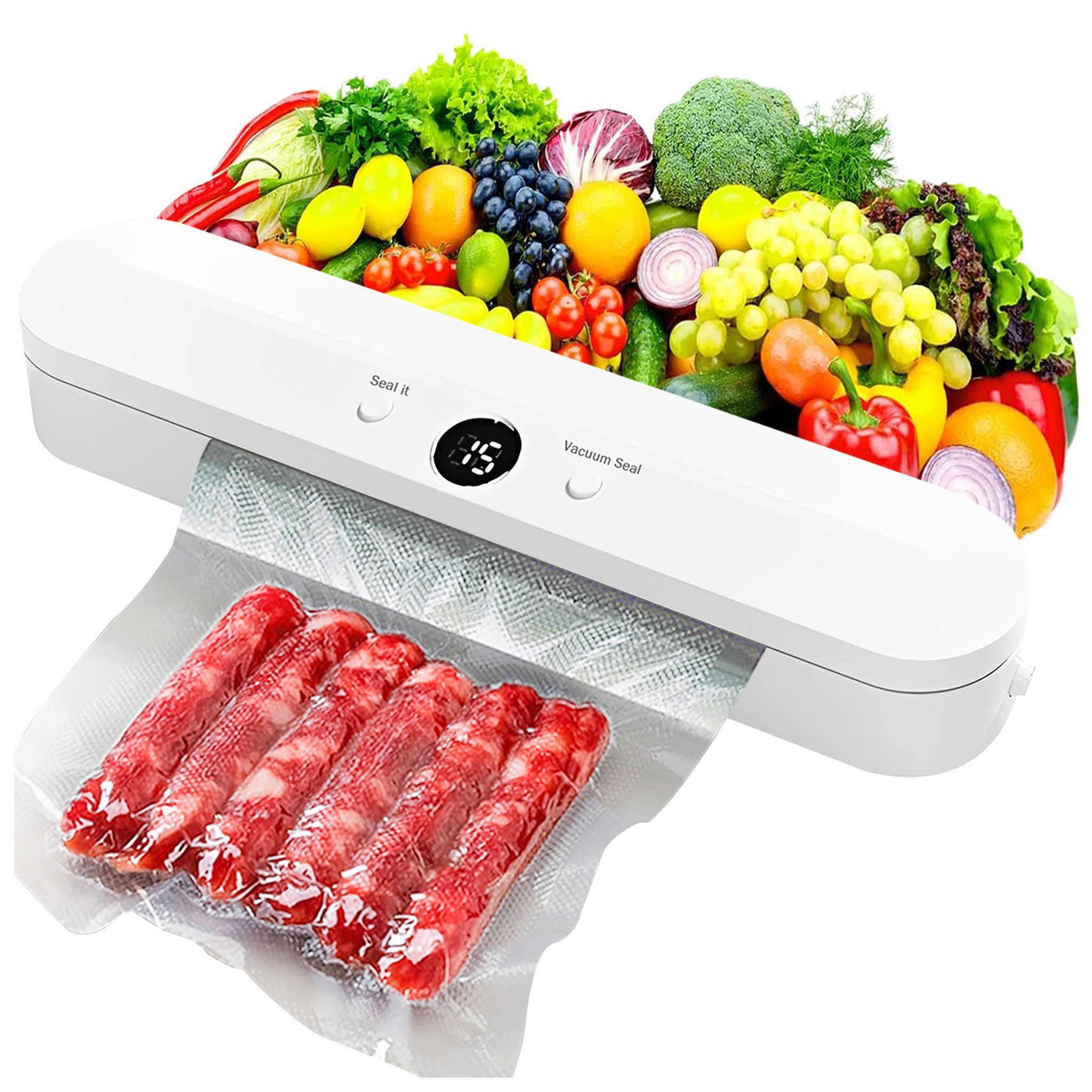 Luckice Vakuumierer Vakuumiergerät Lebensmittel bleiben vakuumiert bis zu 8x länger frisch, Rollenbreite 28 cm, 120W, Praktischer Nass-und Trockenmodus,Enthält 10 Vakuumbeutel