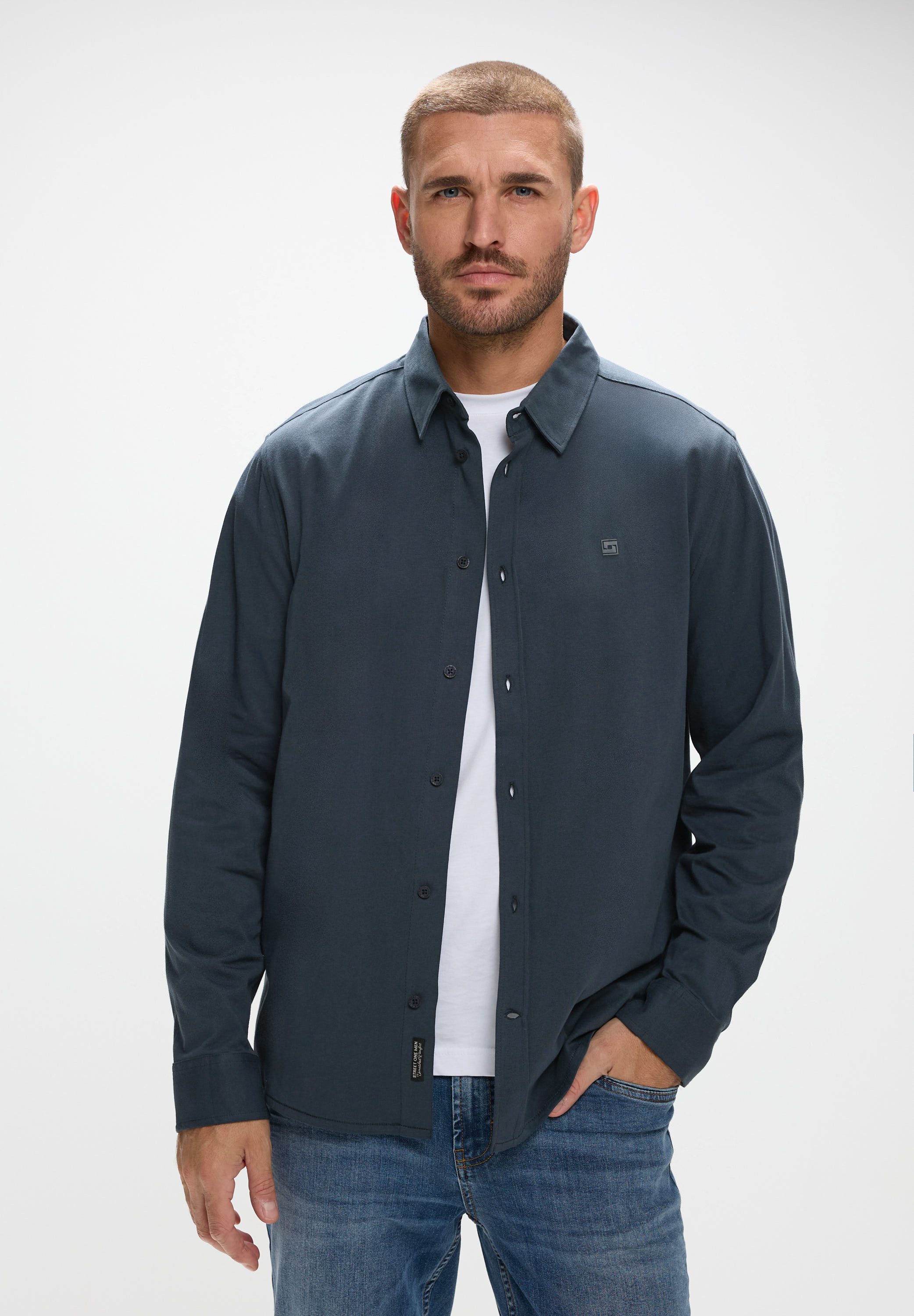 STREET ONE MEN Langarmhemd aus reiner Baumwolle günstig online kaufen