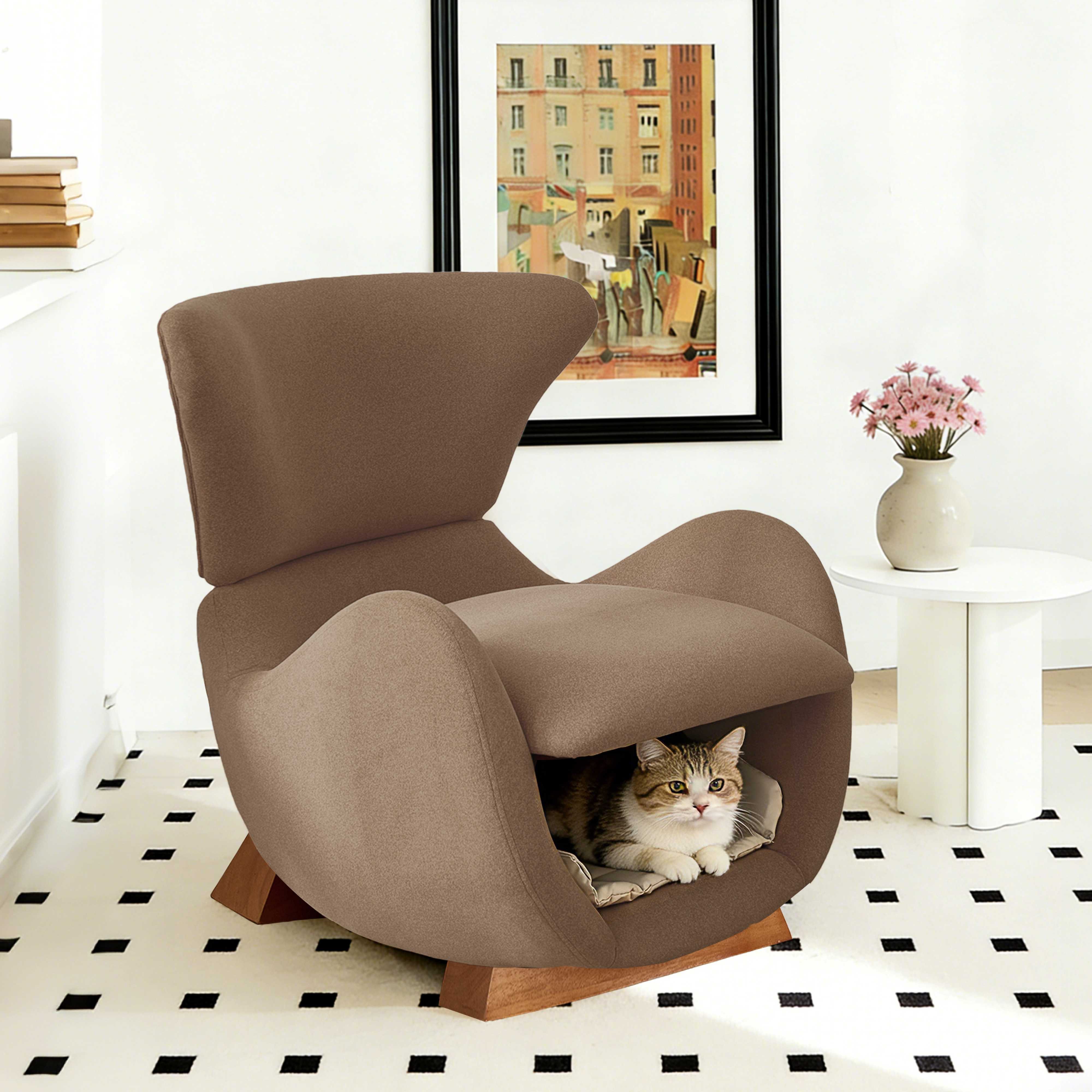 BlingBin Loungesessel haustierfreundlicher Loungesessel (1-St., mit integrierter Tierhöhle für Katzen und kleine Hunde), kratzfestem Stoff und stabilem Holzrahmen