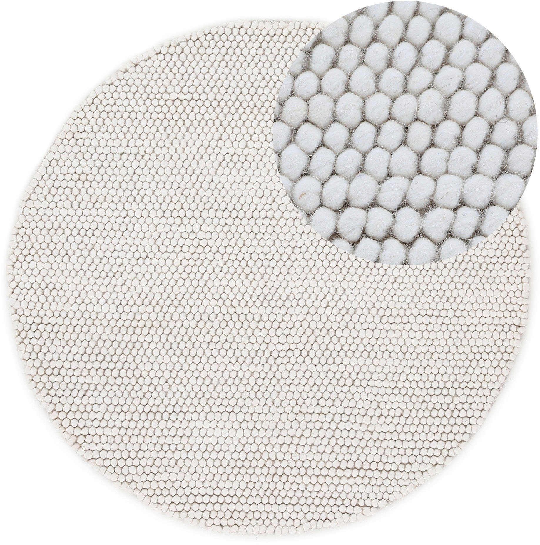 carpetfine Teppich Calo, rund, Höhe: 16 mm, Handweb Teppich, Uni-Farben, meliert, handgewebt, 70% Wolle
