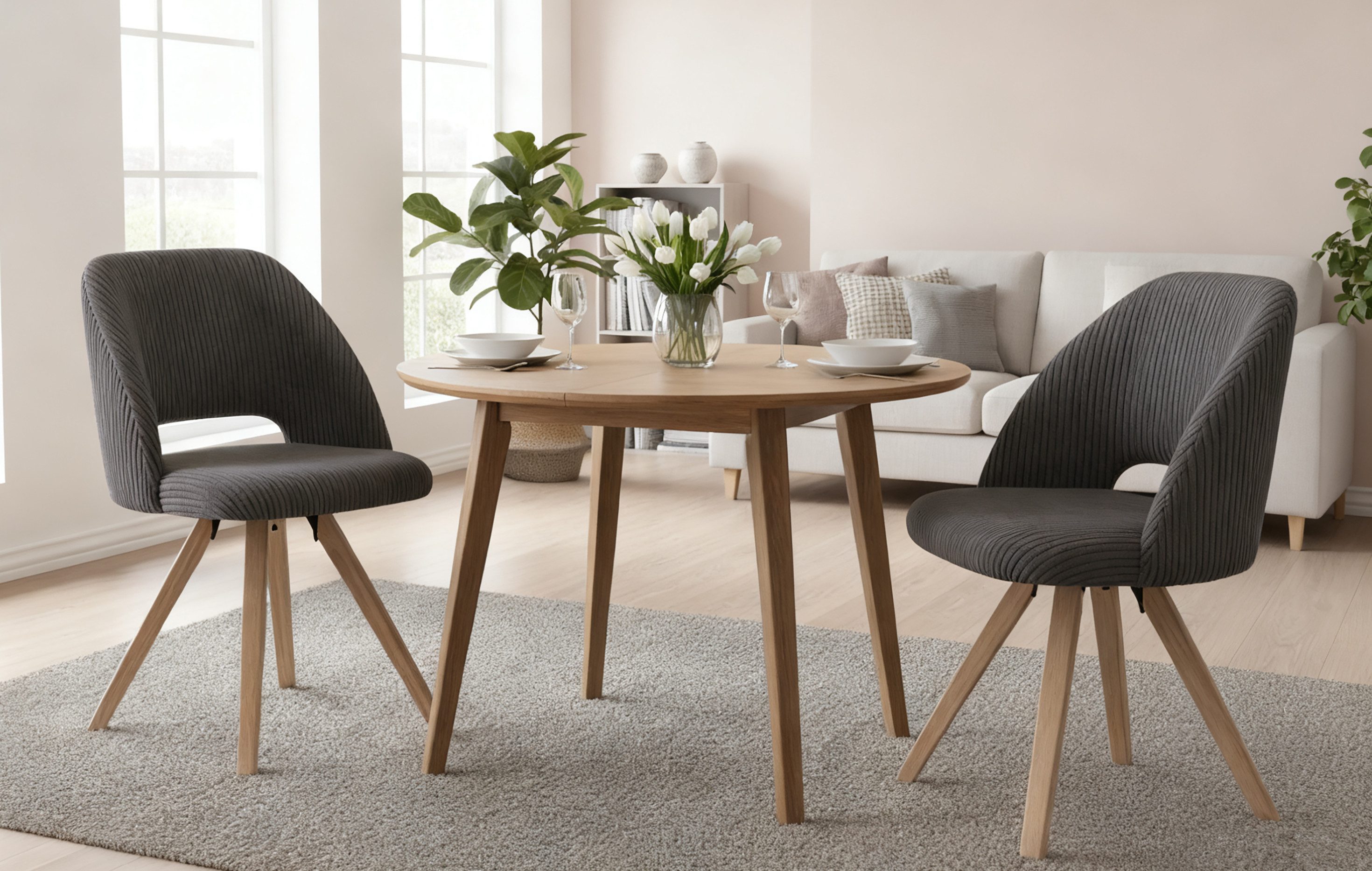 B&D home 4-Fußstuhl VICKY (2er Set, 2 St), gepolstert, Kordstoff, Holzbeine günstig online kaufen