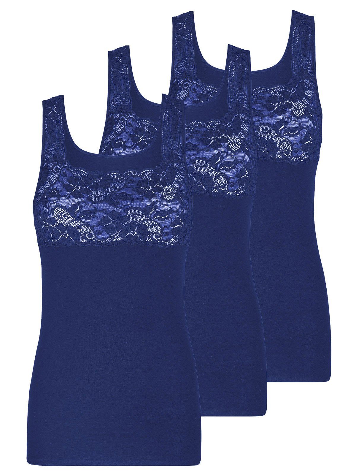 Nina Von C. Achselhemd 3er Pack Damen Achselhemd Fine Cotton (Packung, 3-St) - nachtblau