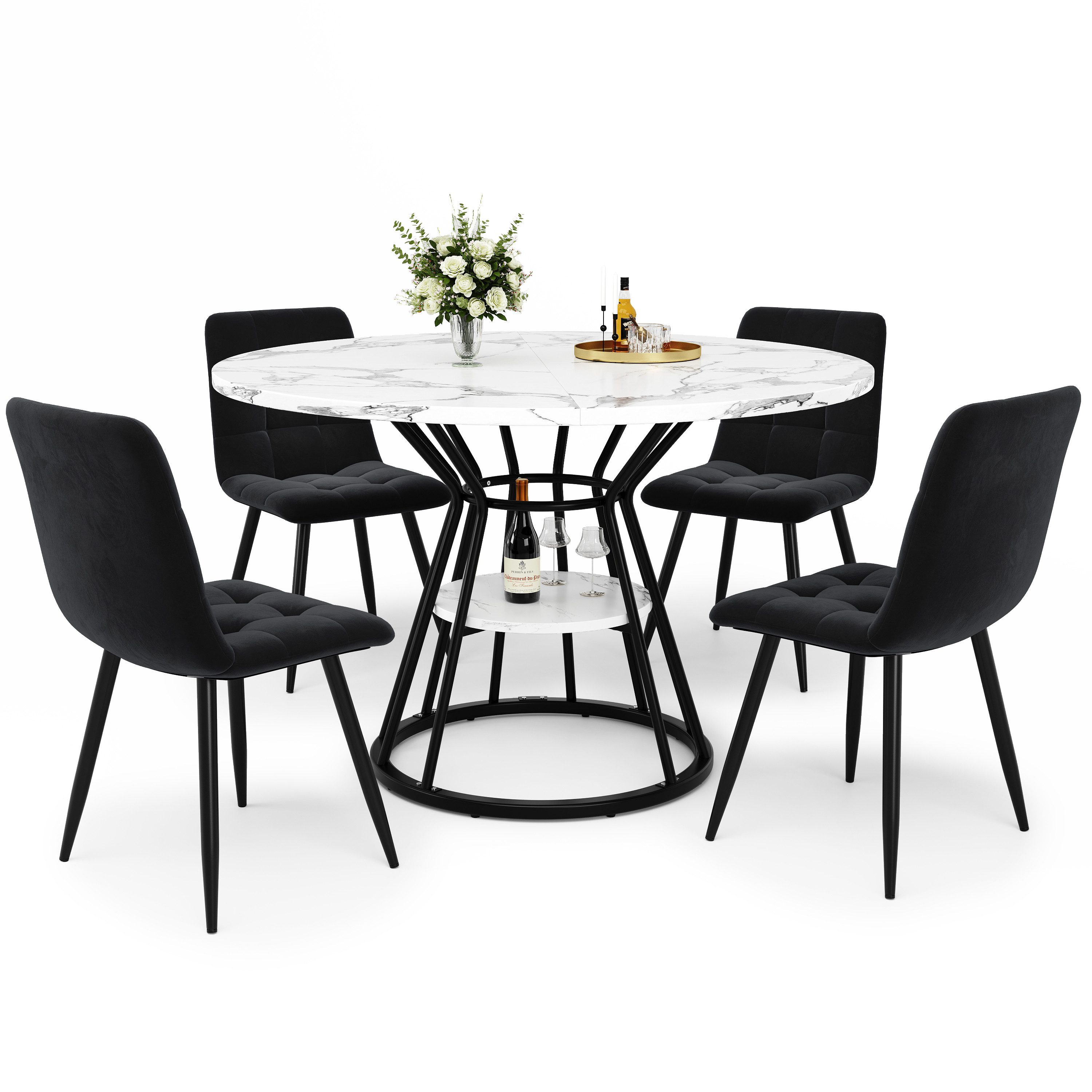 Flieks Essgruppe runder Esstisch mit 4 Stühlen, (Set, Metallbeine mit verst günstig online kaufen