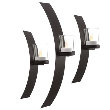 MARELIDA Wandkerzenhalter Wandkerzenhalter mit Glasteelichthalter Teelichthalter 2 Höhen 3er Set (3 St)