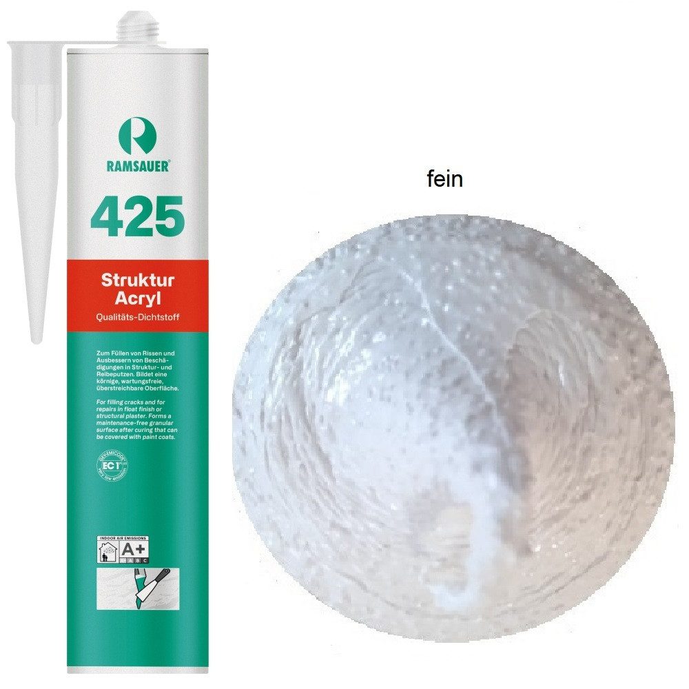 Ramsauer Dichtstoff Ramsauer 425 Struktur Acryl weiß Dichtstoff 310ml Kartusche, gebrauchsfertig, Siliconfrei, natursteinverträglich, anstrichverträglich