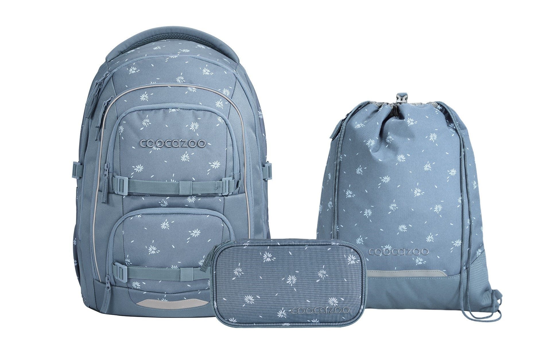 coocazoo Schulranzen Schulrucksack-Set PORTER, Bloomy Daisy 3-teilig (3-teilig), ergonomisch, Körpergröße: 135 - 180 cm, Easy-Grow-System