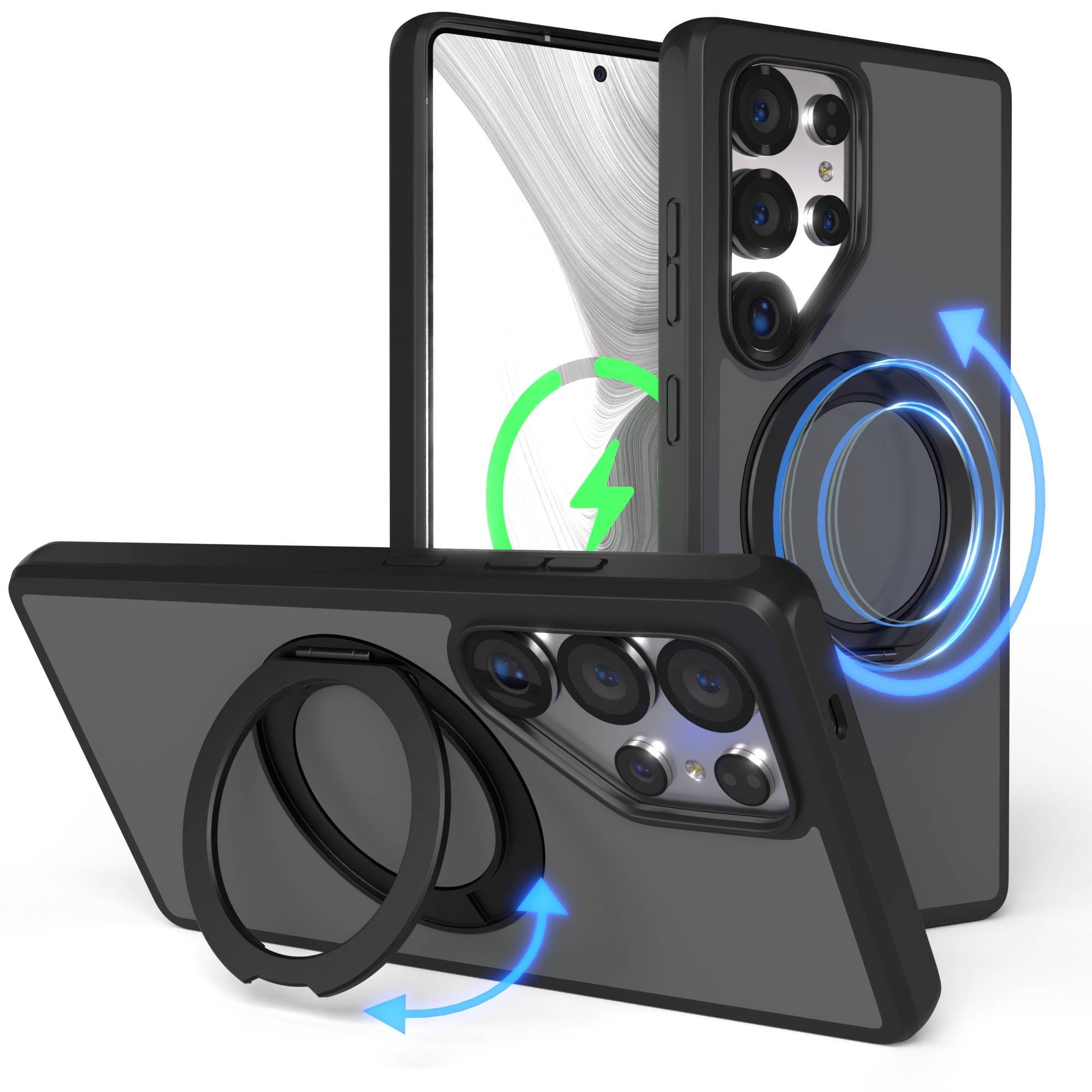 EAZY CASE Handyhülle Outdoor Galaxy S25 Ultra Case mit MagSafe Ring 6,9 Zoll, Outdoor Handy Hülle Bumper Schutzhülle Slim mit Kameraschutz Schwarz