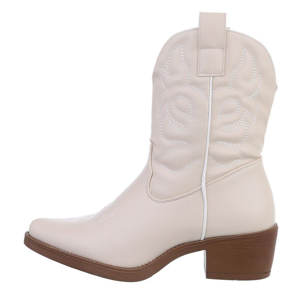 Ital-Design Damen Cowboyboots Western Westernstiefelette Blockabsatz Western- & Bikerboots in Beige