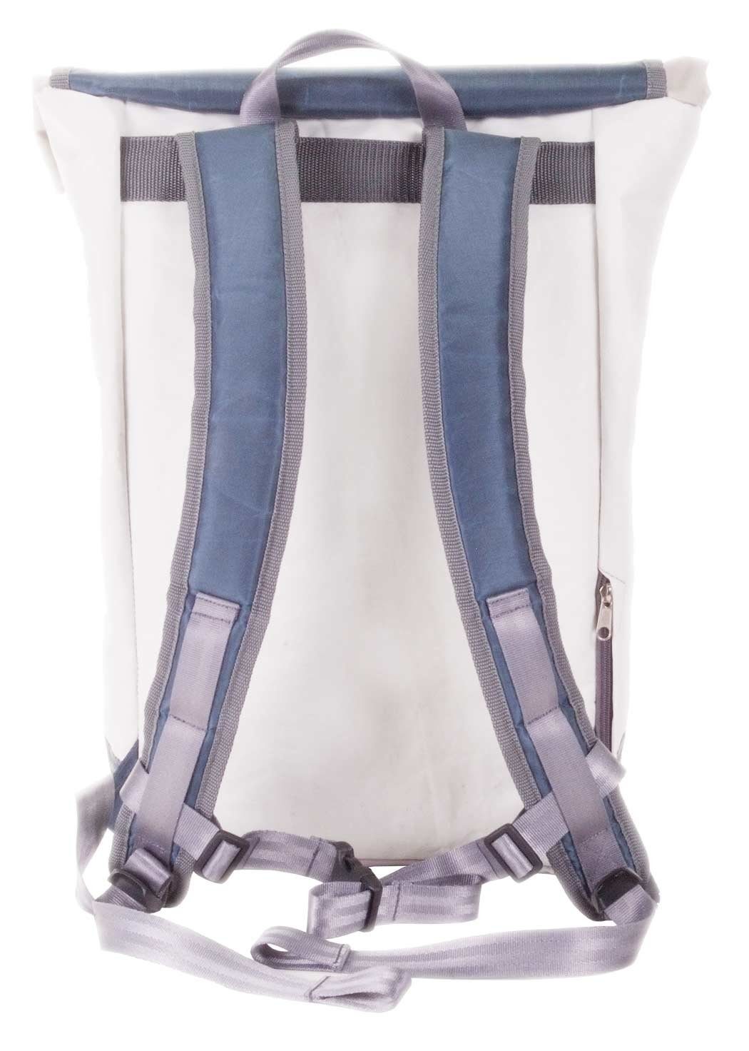 360Grad Rucksack Rucksack Landgang groß, Segel Weiss Blau Recycling - Segeltuch