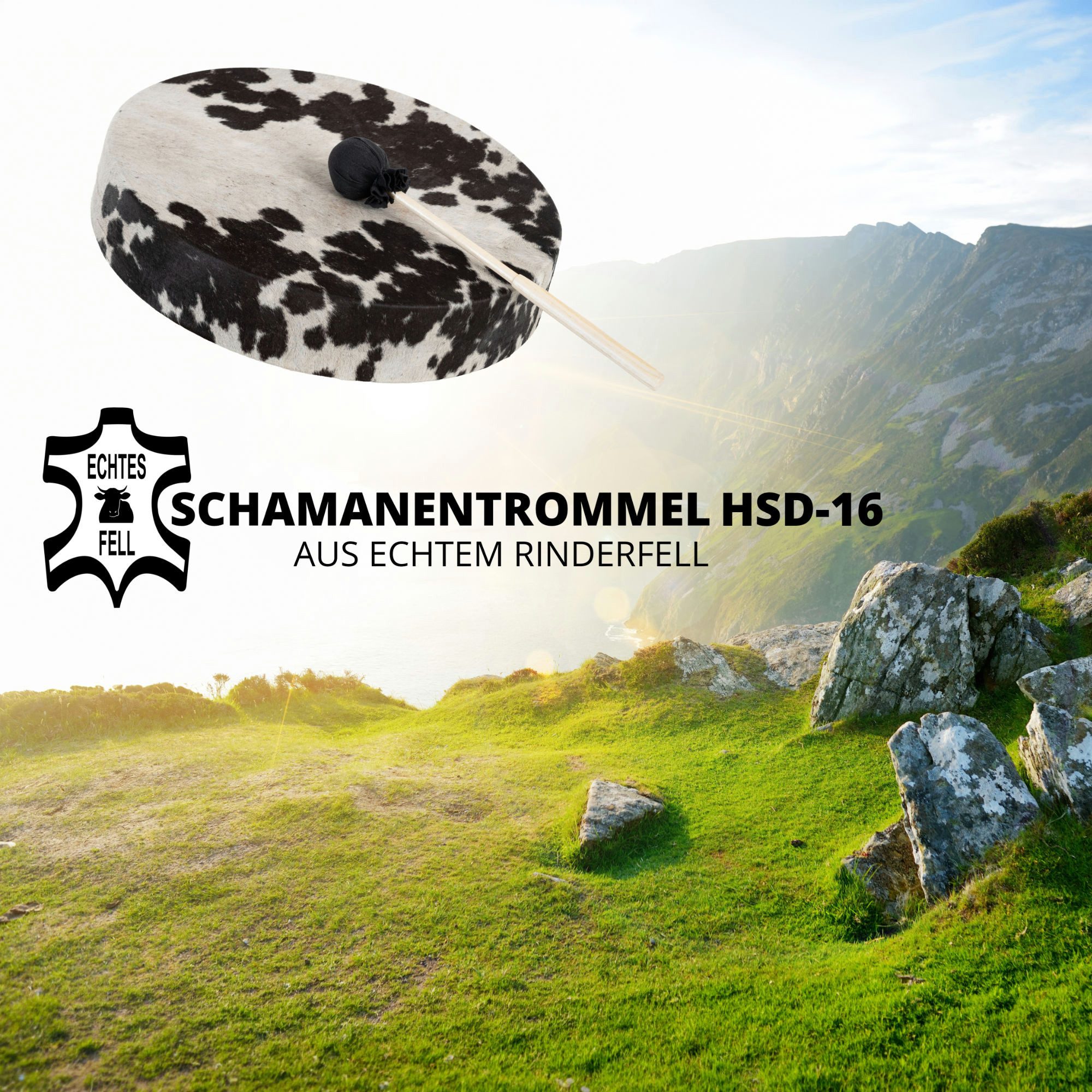 Classic Cantabile Handtrommel HSD-16 Schamanentrommel 16" Set mit Ständer,ink. Schlägel und Ständer, 3-St., Set, Kraftvolle, energetische Wirkung