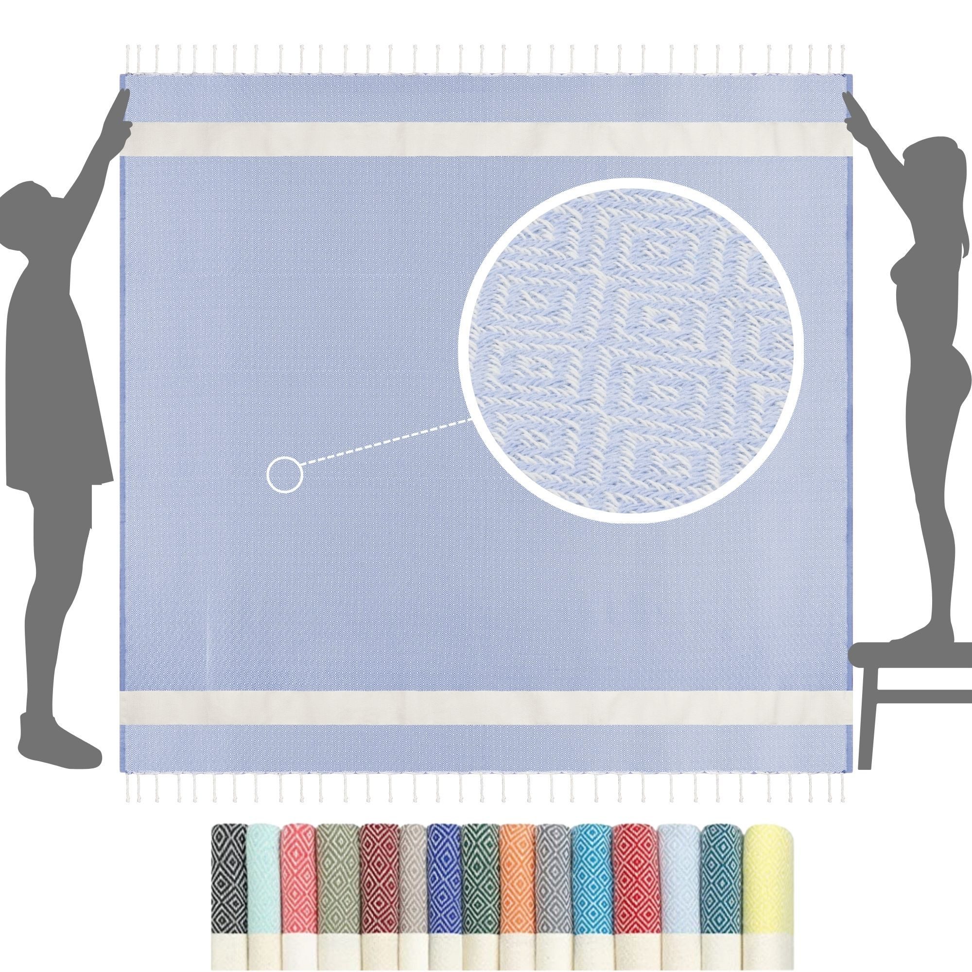 furora HOLIDAY Strandtuch XXL groß 200x200 cm Strand Tuch, aus Baumwolle, Stranddecke, Vielseitig, schöne Farben, hochwertige Verarbeitung
