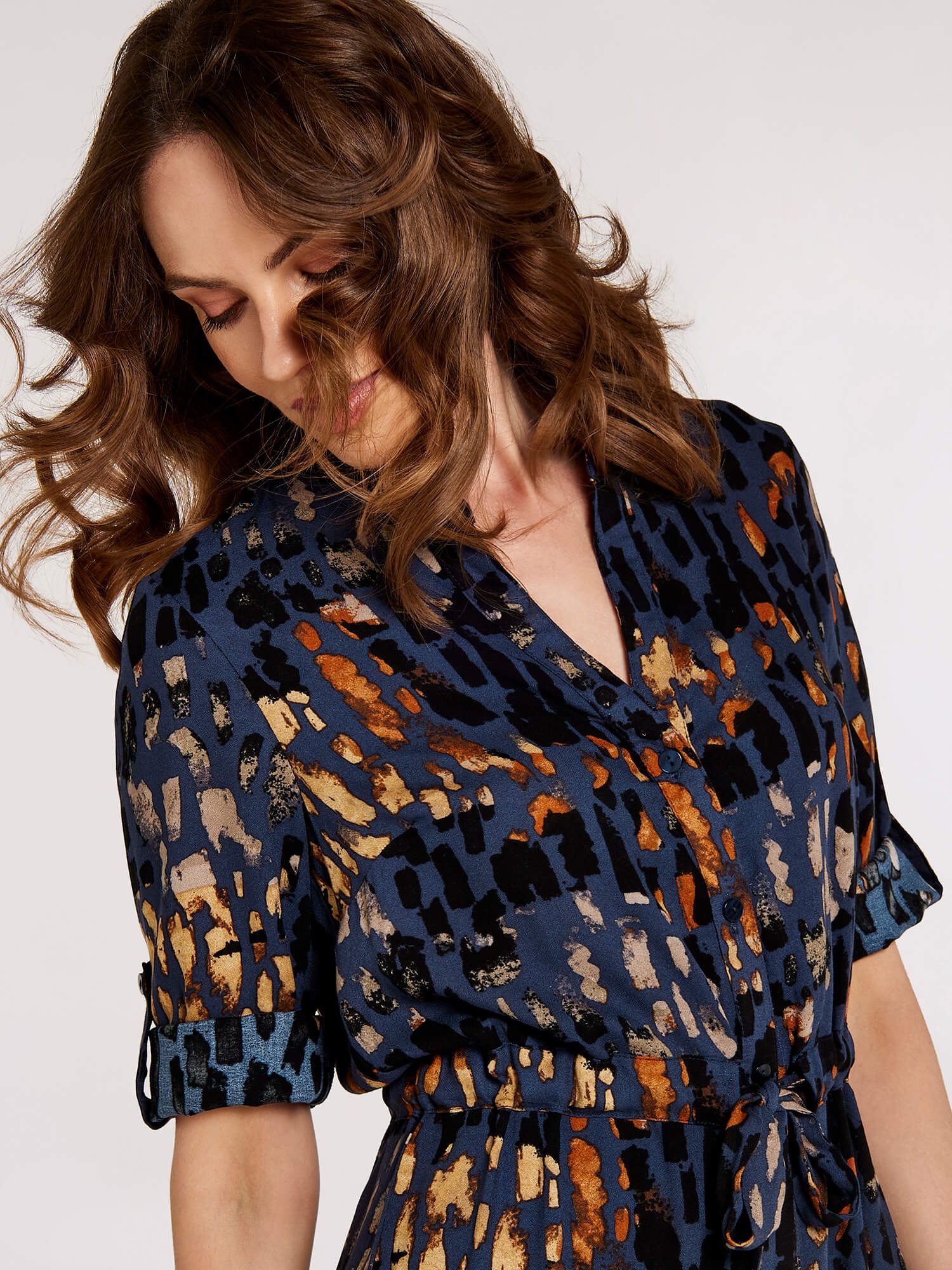 Apricot Druckkleid gemustertes Minikleid, (2-tlg., Gummizug) mit Knopfleist günstig online kaufen