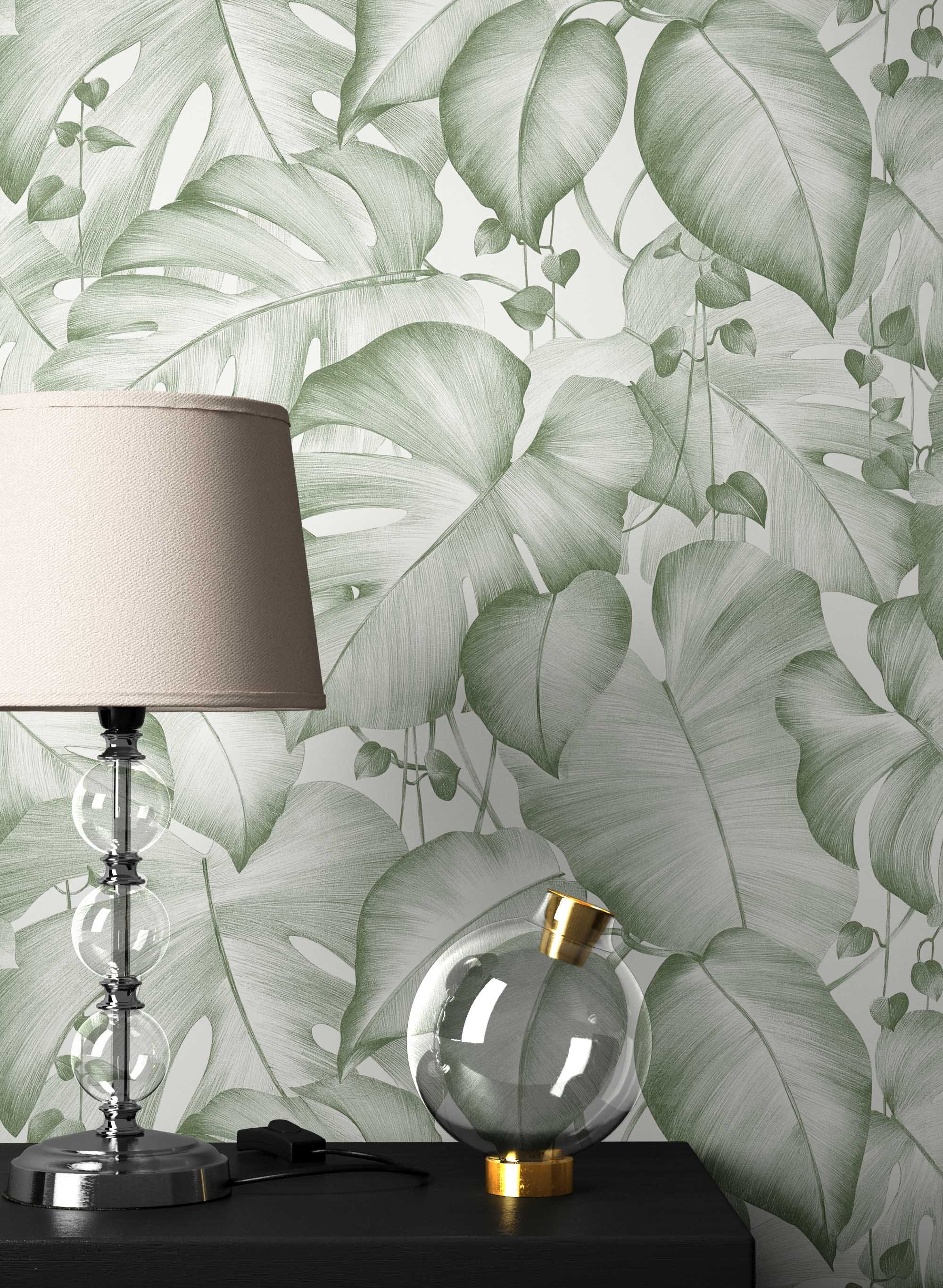Newroom Vliestapete, Blumentapete Grün Palmen Wallpaper Floral Blumen