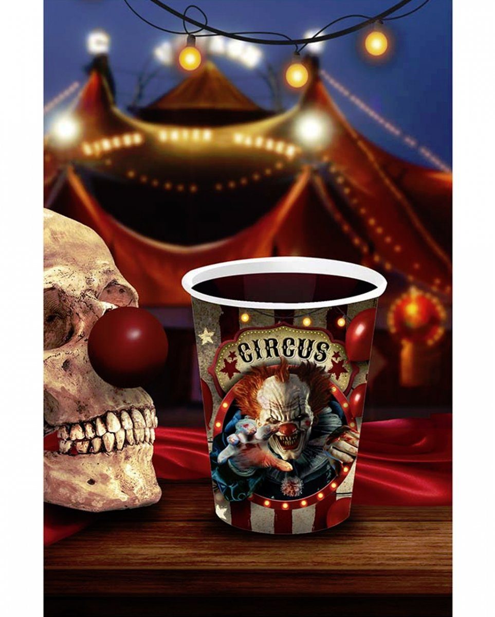 für Pappbecher Einweggeschirr-Set Circus Horror-Shop Horrorclown klein Pappe Halloween,