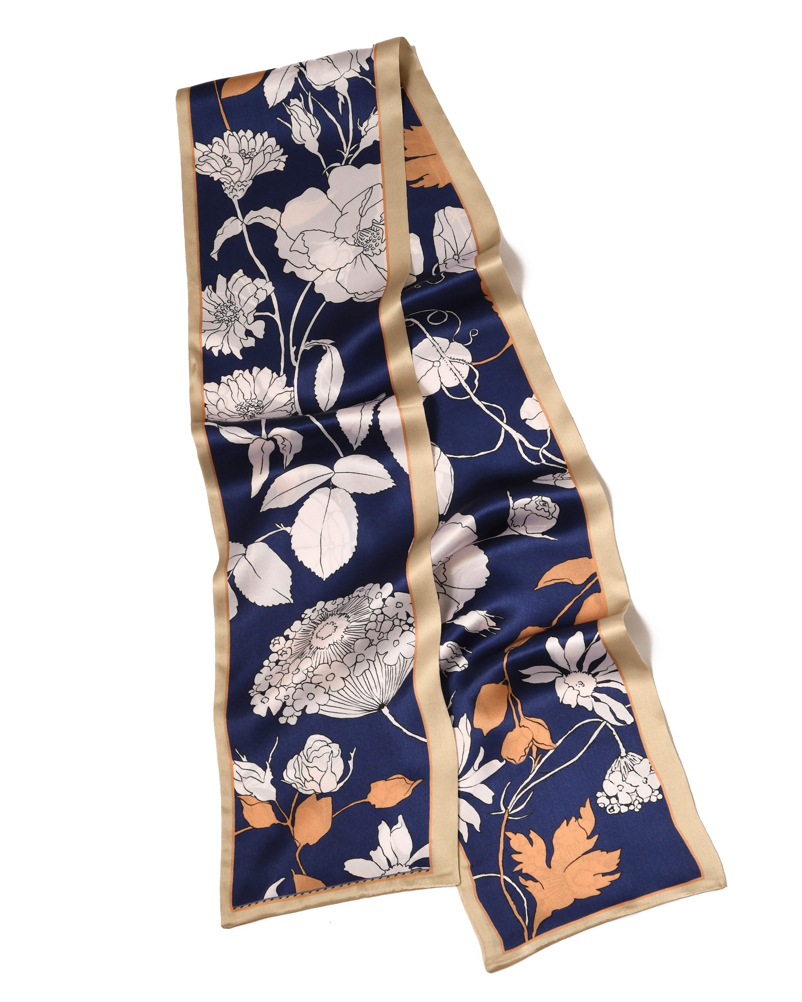 MayTree Ohrstecker-Set schmal, wilde Blüte, weiss, blau, beiseitig 16 x 145 cm, Sommerschal (1-tlg), 100% Seide